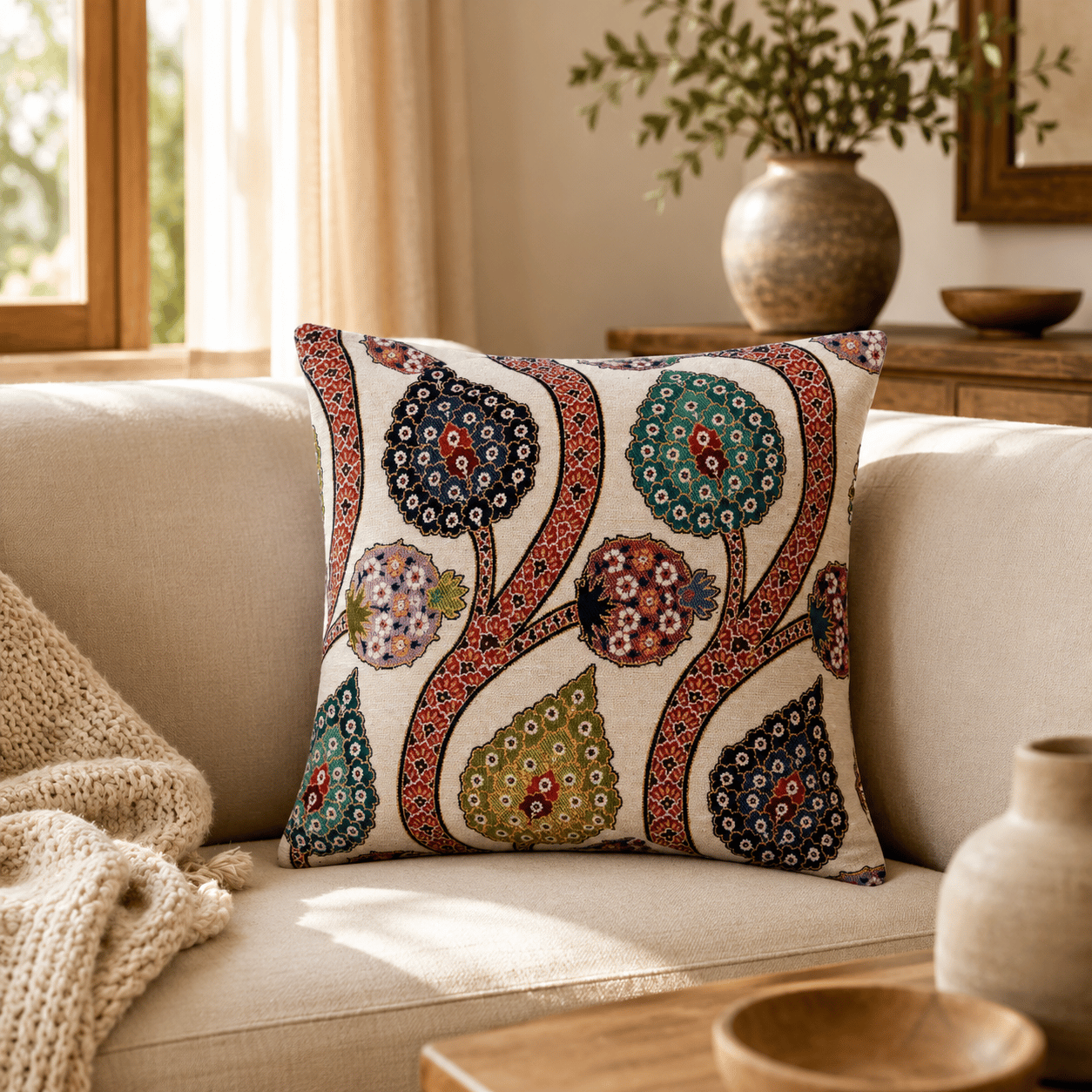 Renkli Desenli Dekoratif Goblen Kırlent Kılıfı, Model: GBLN-3042