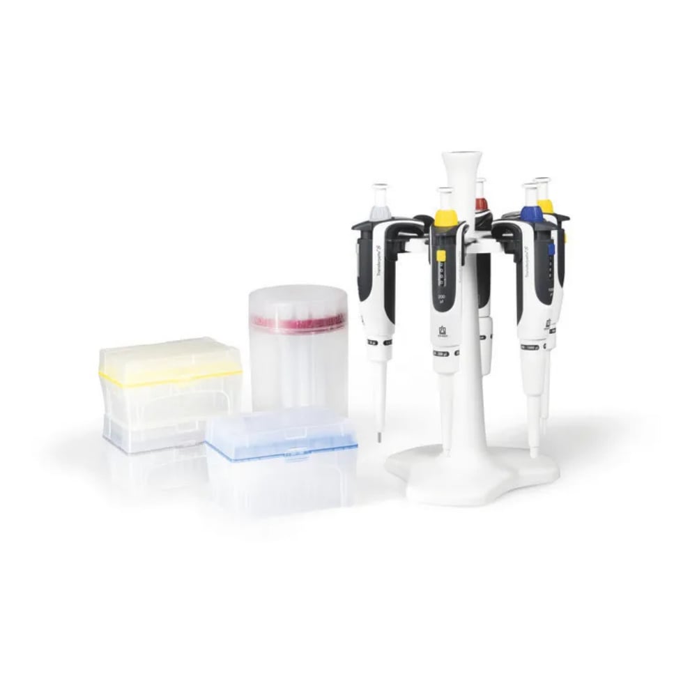 BRAND 0.1-2.5µl , 0.5-10µl , 2-20µl , 20-200µl , 100-1000µl 5'li Standart Otomatik Pipet Seti Stand ile