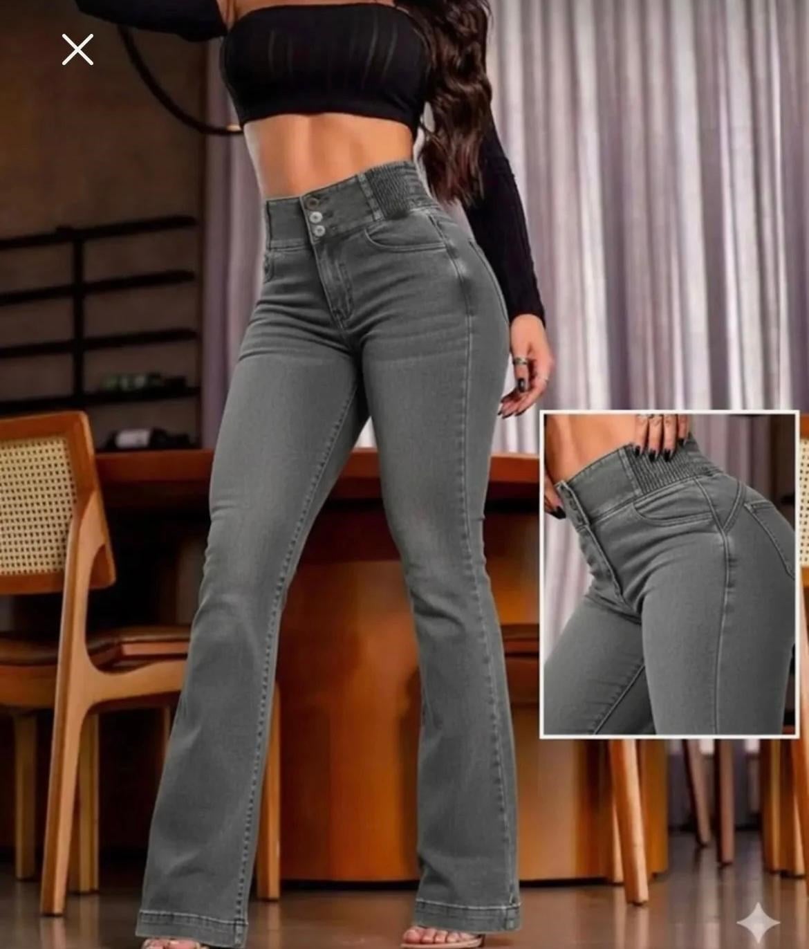 Gri Beli Lastikli İspanyol Paça Jean Pantolon