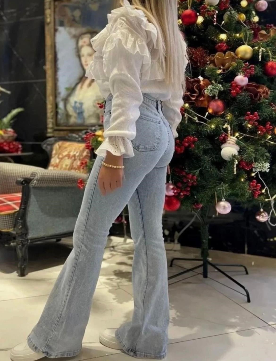 Kar Yıkama İspanyol Paça Jean Pantolon