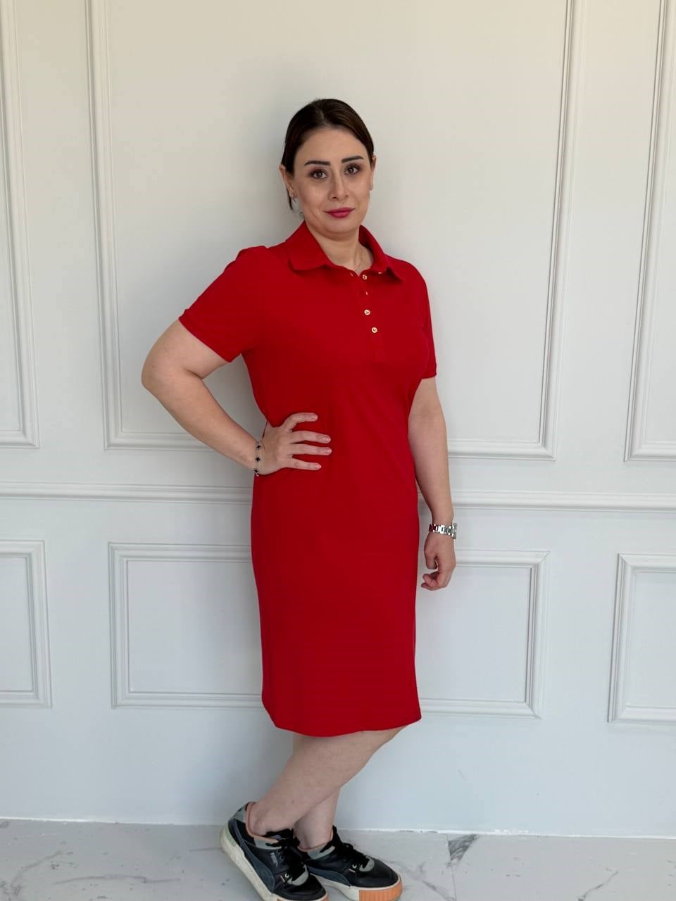 Kırmızı Lacoste Kumaş Elbise