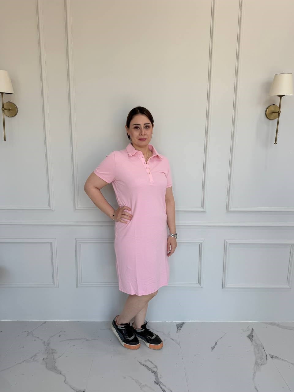 Pembe Lacoste Kumaş Elbise