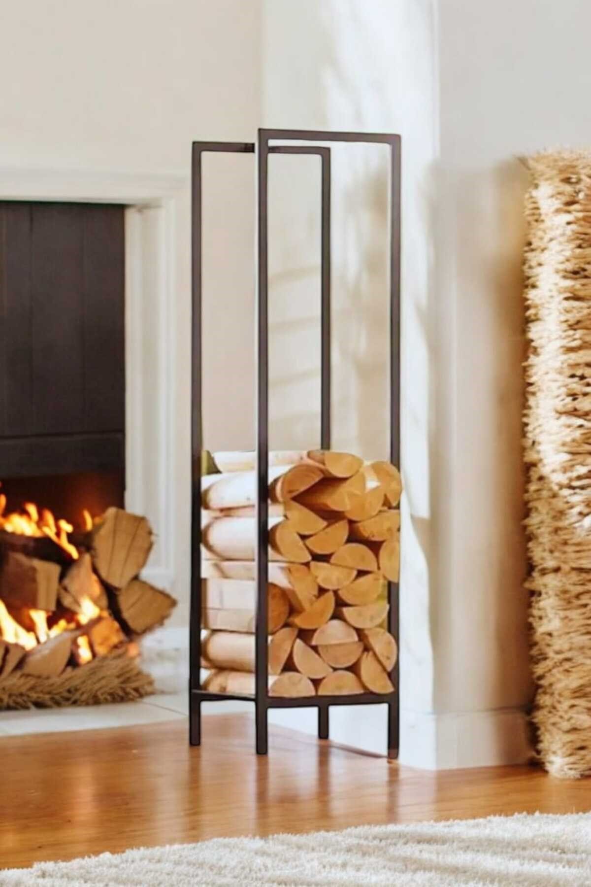 Lignum Dekoratif Metal Odunluk Şömine Odun Sehpası 120CM
