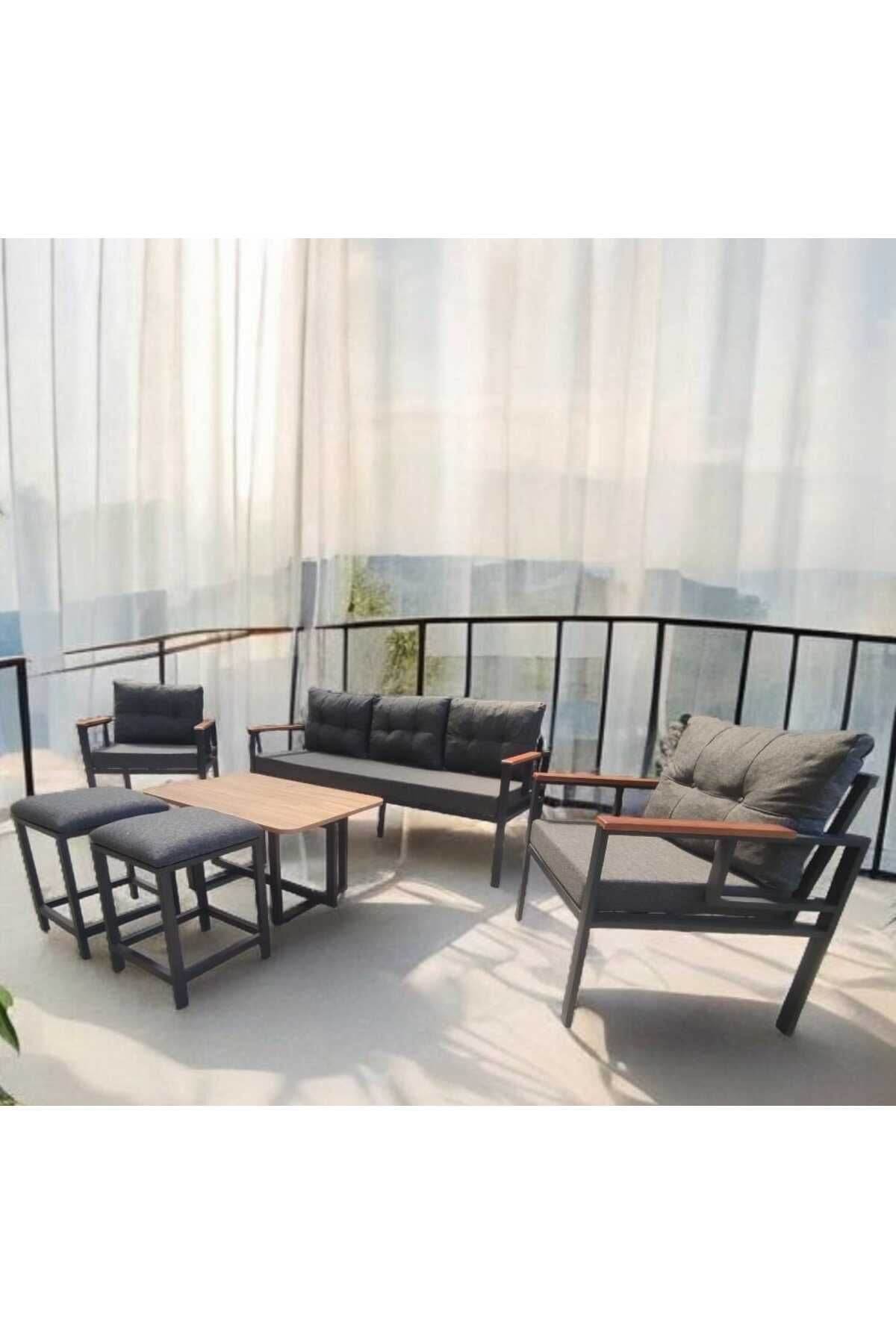 Pi Elize Bahçe Ve Balkon Mobilyası 3 1 1 Sehpalı Ve Antrasit 2 Puflu