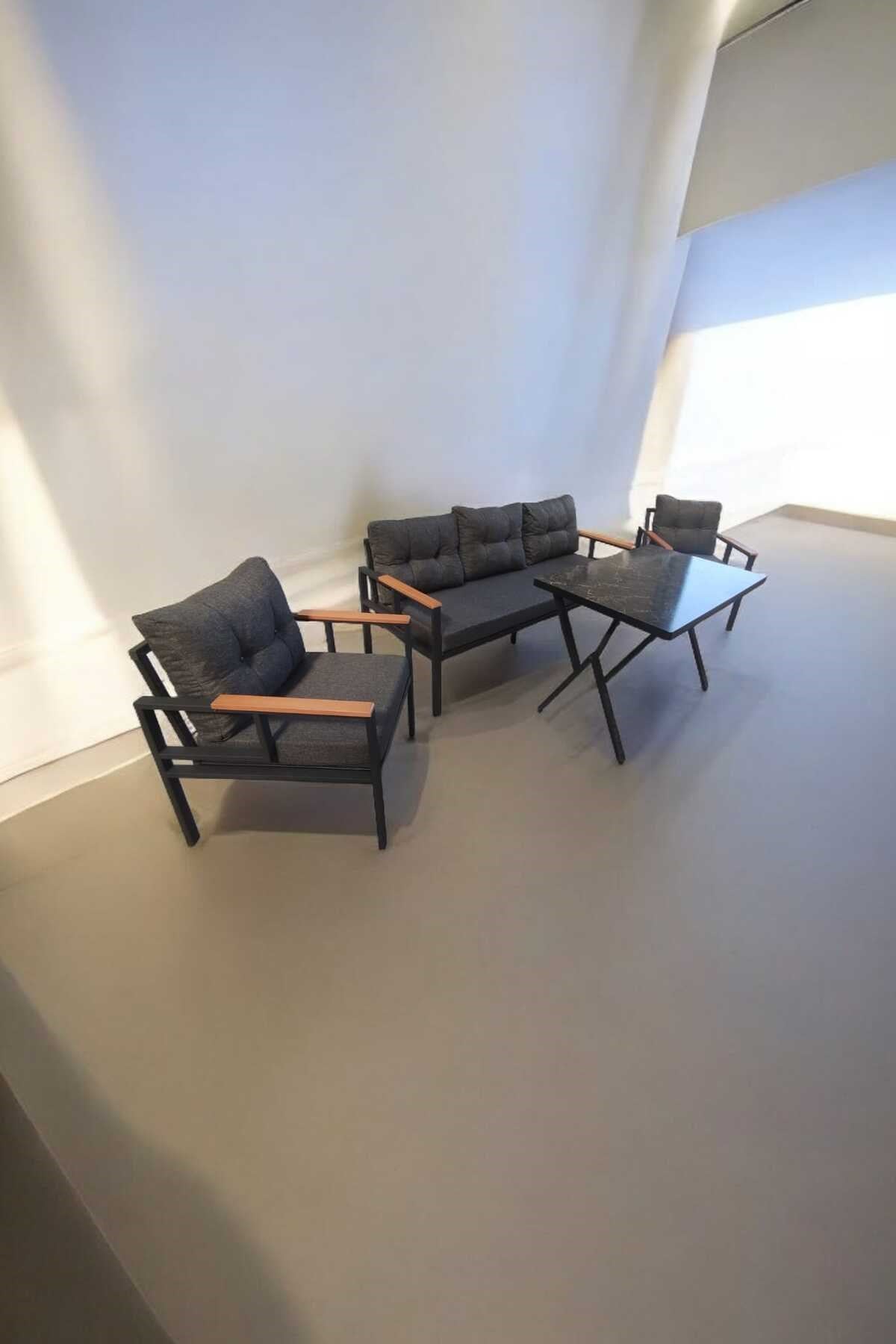 Pi Elize Bahçe Ve Balkon Mobilyası Antrasit 3+1+1 ve Perla Masa