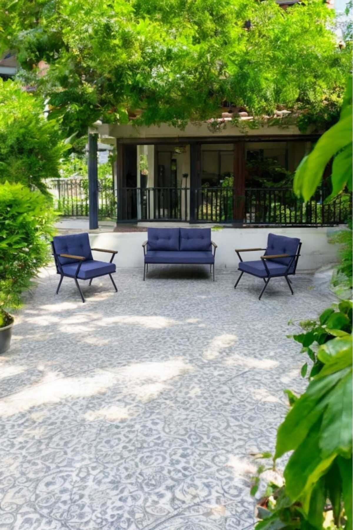 Pimango Demonte Metal Bahçe Mobilyası Çay Seti Mavi