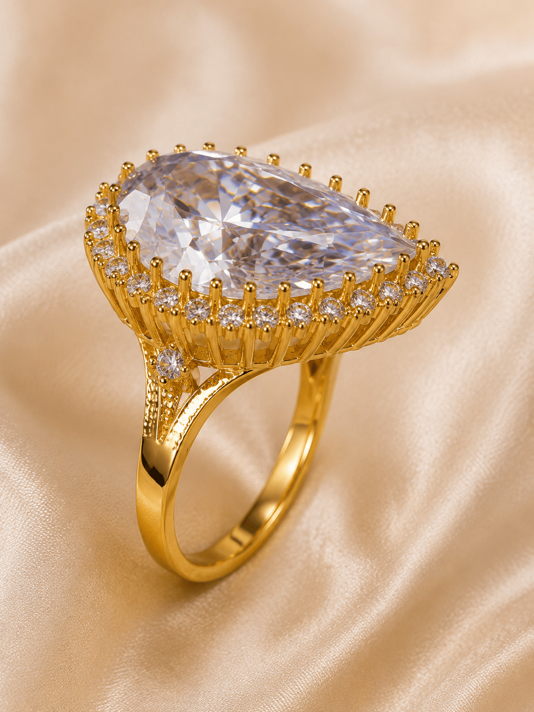 Yazıcılar 14 Ayar Altın Gösterişli Royal Drop Diamond Tektaş Yüzük  2,89 GR (653)
