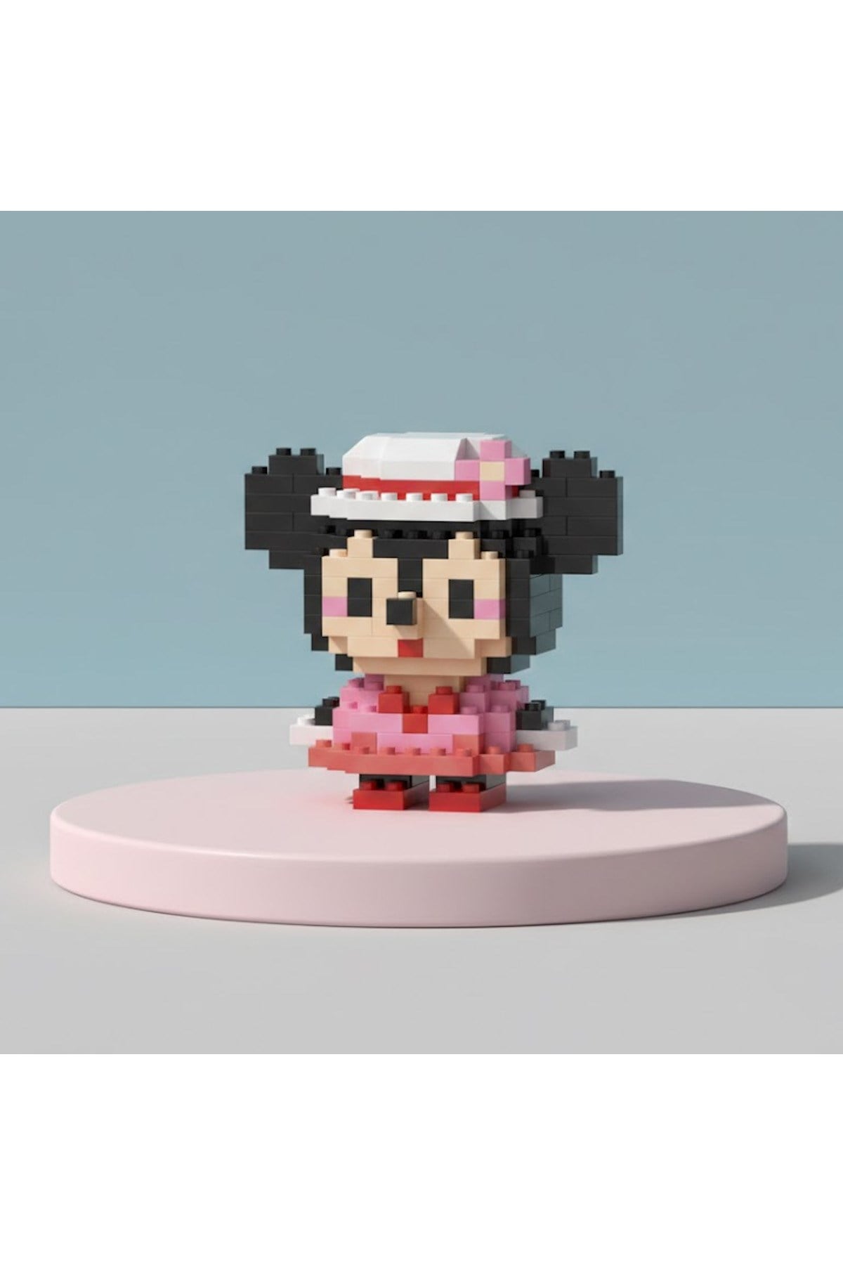 Pembe Elbiseli Sevimli Mouse Nano Blok - 3D Mikro Puzzle Hobi Seti