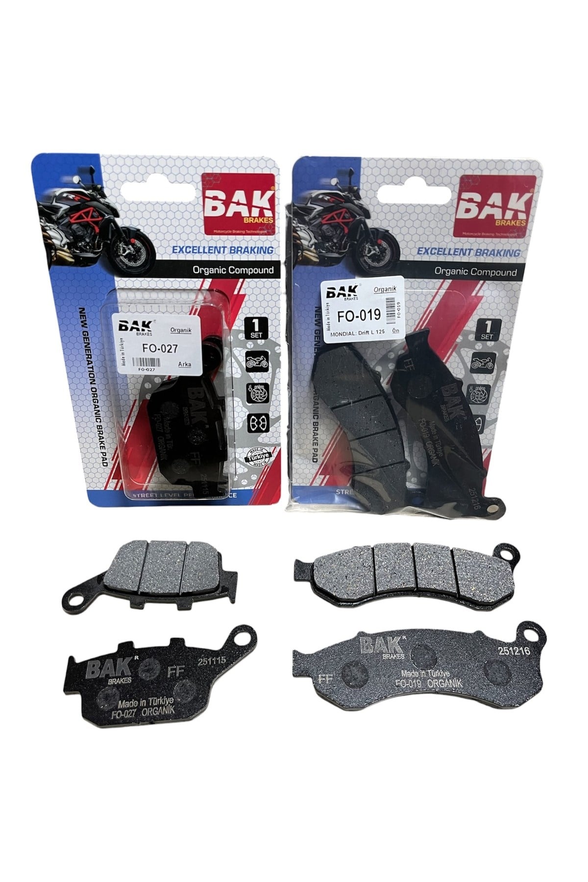 BAK ORGANİK ÖN BALATA + ARKA BALATA TAKIMI MONDİAL DRİFT L [ 5 Bin Km + ]