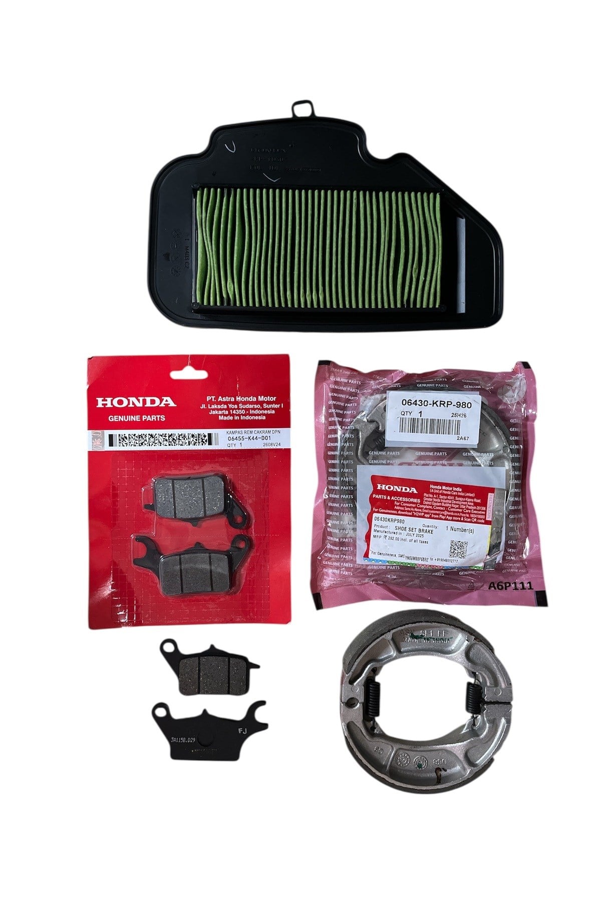 HONDA ACTİVA 125 ORJİNAL ÖN BALATA + ARKA BALATA + HAVA FİLTRESİ BAKIM SETİ