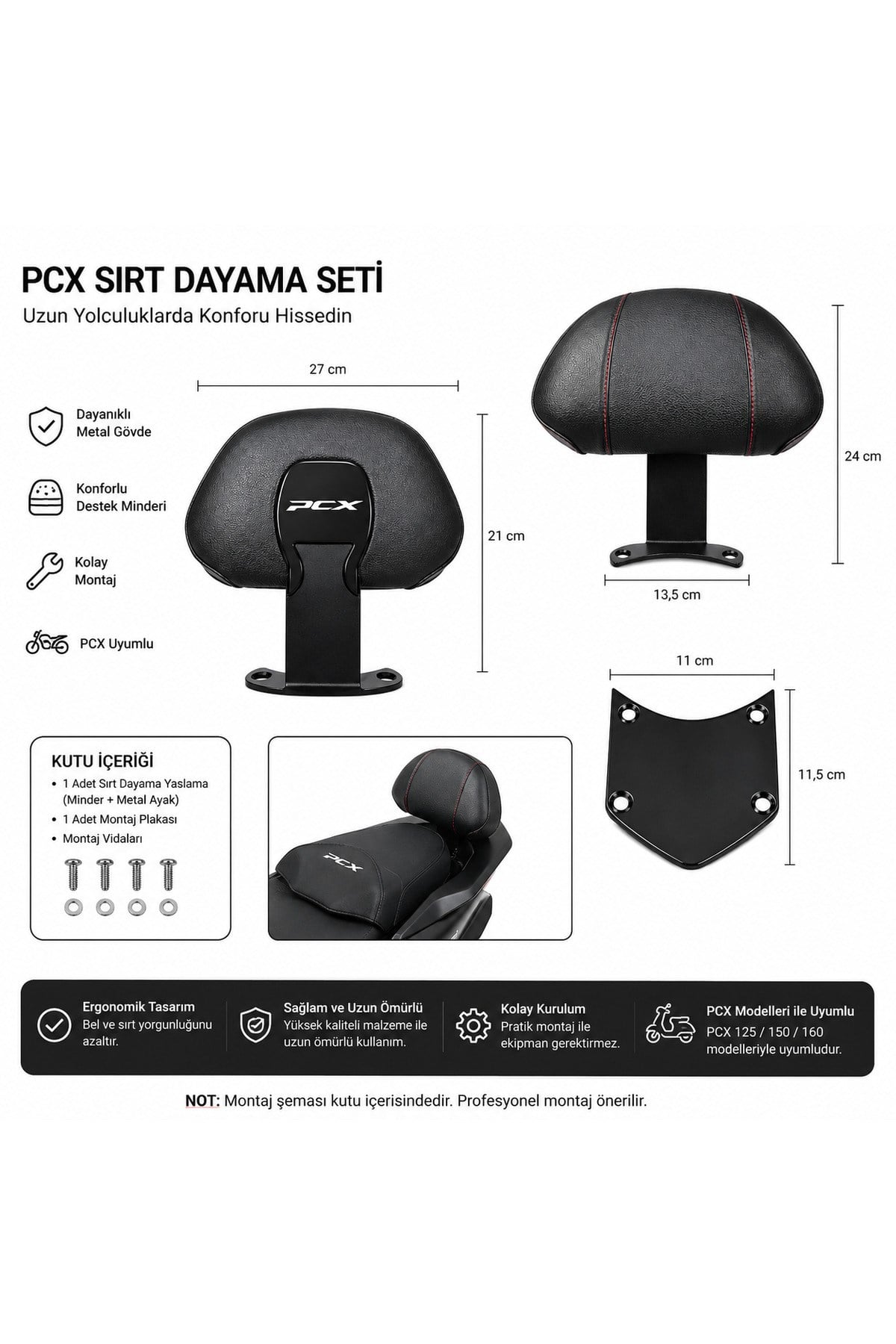 HONDA PCX SIRT DAYAMA - PCX SISSY BAR HONDA PCX 2021/2022/2023/2024/2025/2026 [PCX TÜM YILLAR UYUMLU]