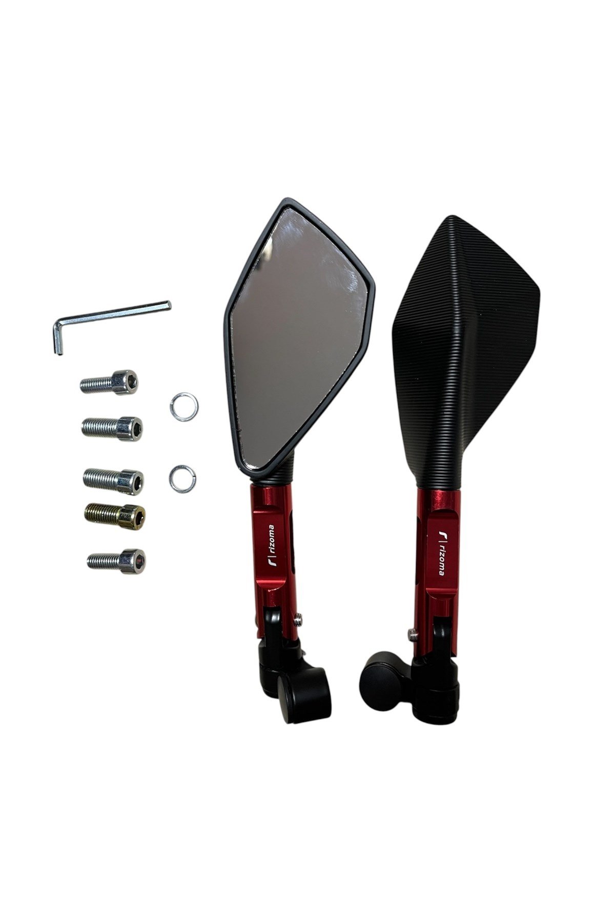 KIRMIZI RİZOMA UNİVERSAL MOTOSİKLET SPOR AYNA TAKIM CNC [TÜM MODELLERE UYUMLU]