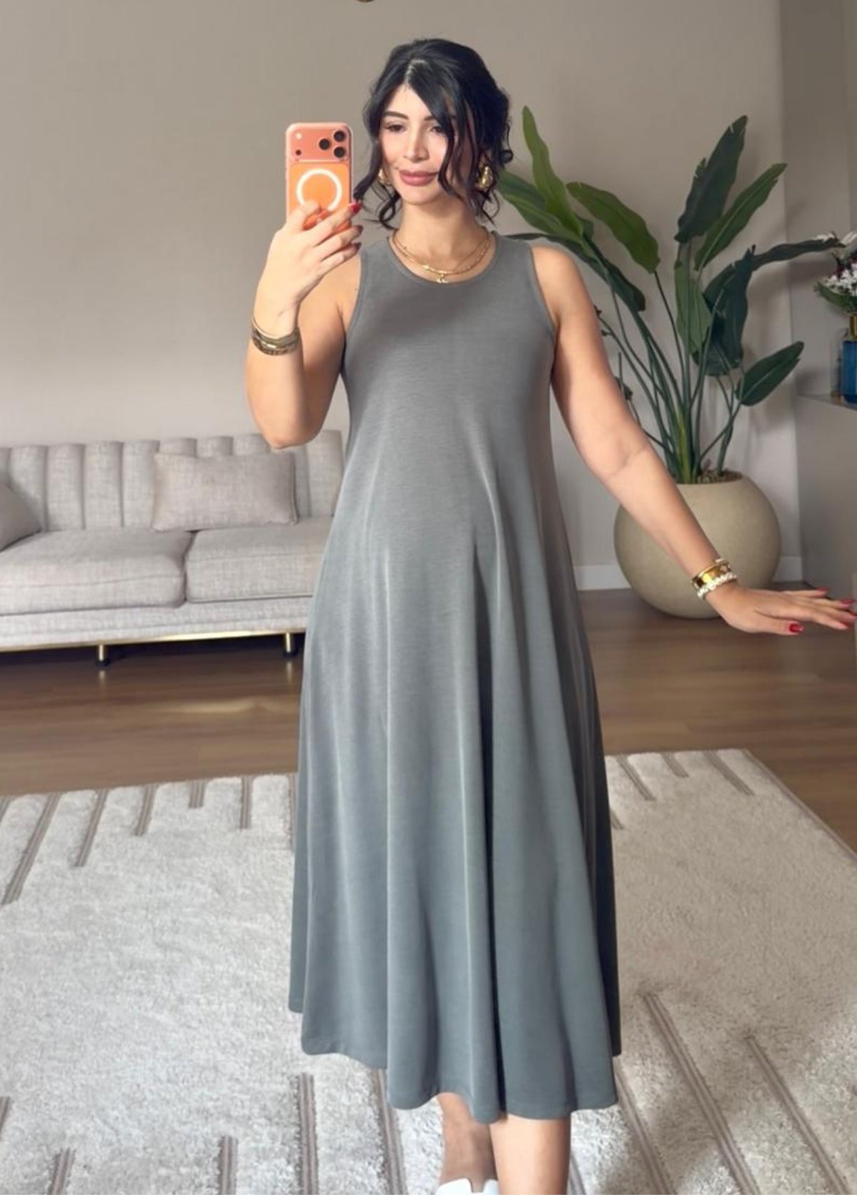 SIFIR YAKA ASKILI ELBİSE - HAKİ