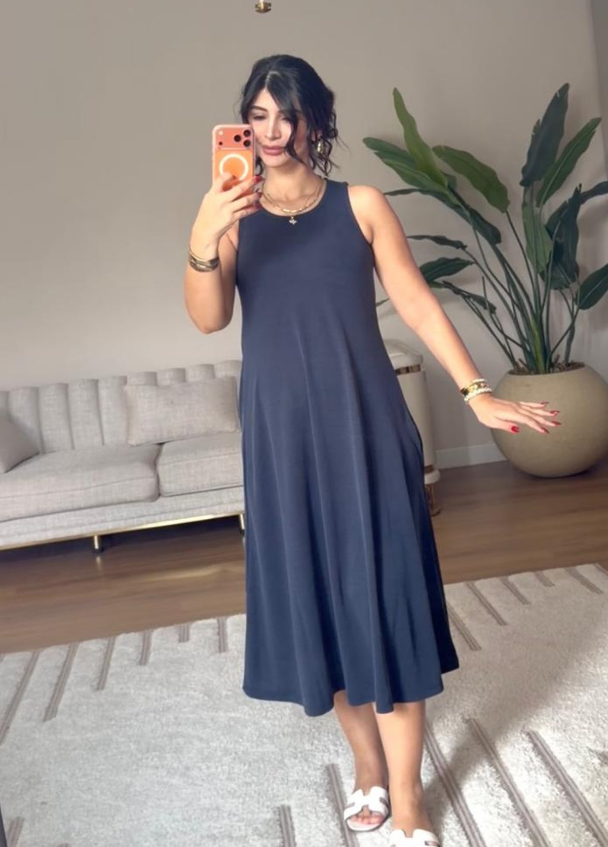 SIFIR YAKA ASKILI ELBİSE - LACİVERT