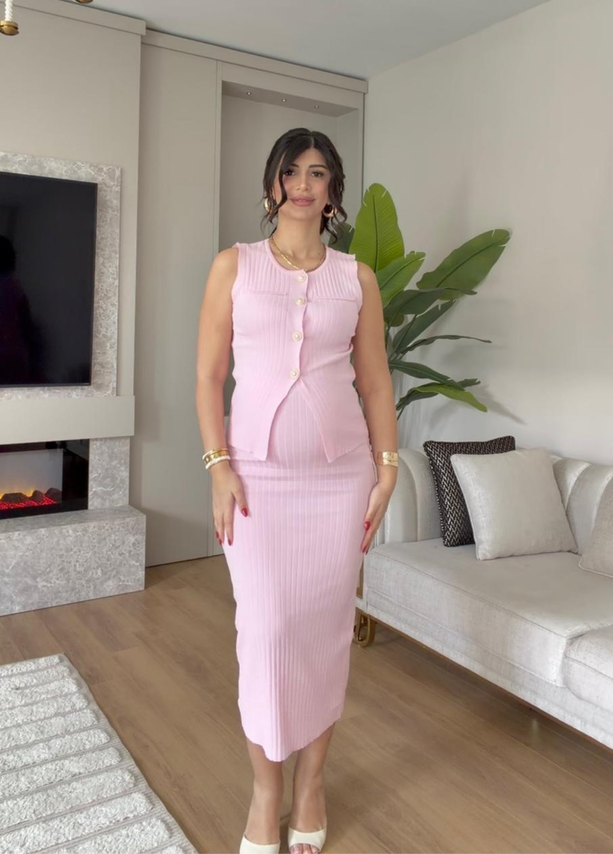Yelekli Etekli Takım- Pembe