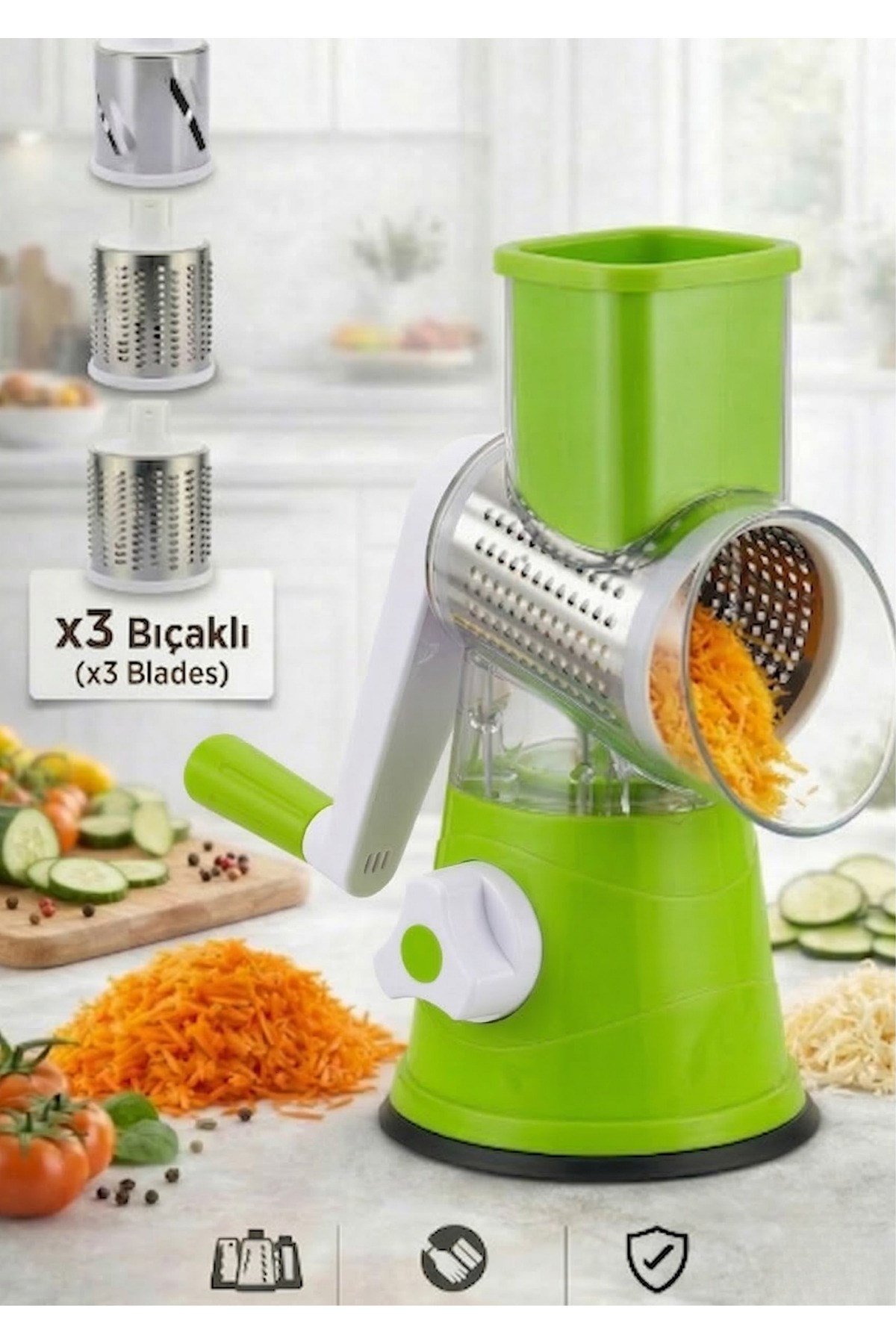 Masaüstü 3 Aparatlı Pratik Rende Seti-yeşil