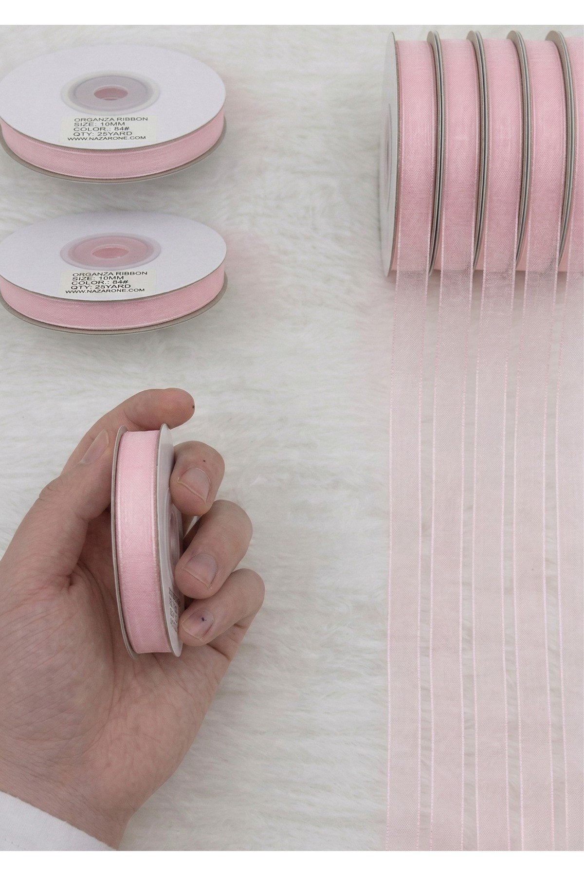 Organze Kurdele 1cm/23mt-pembe(503)