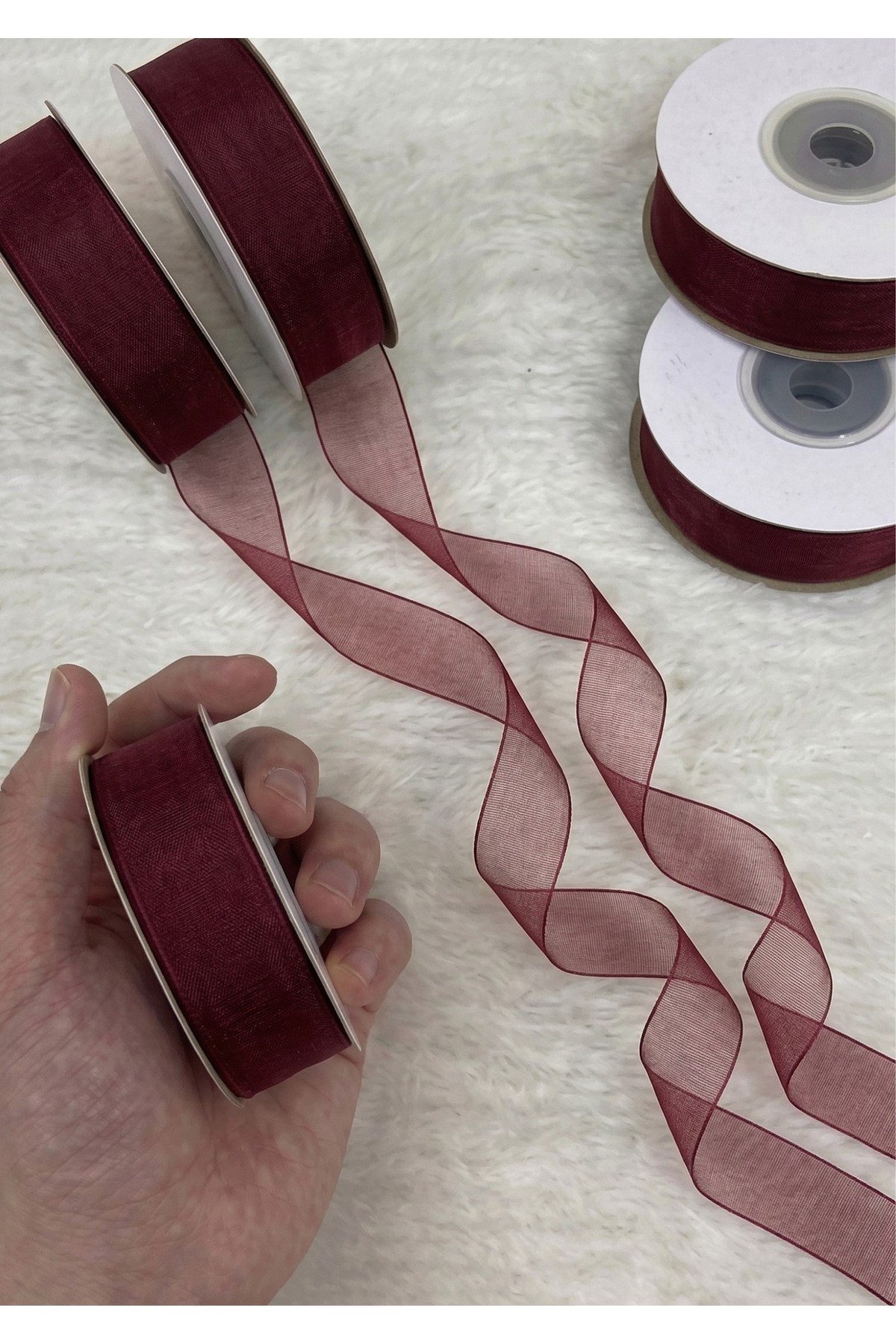 Organze Kurdele 2cm-23mt-bordo(1007)