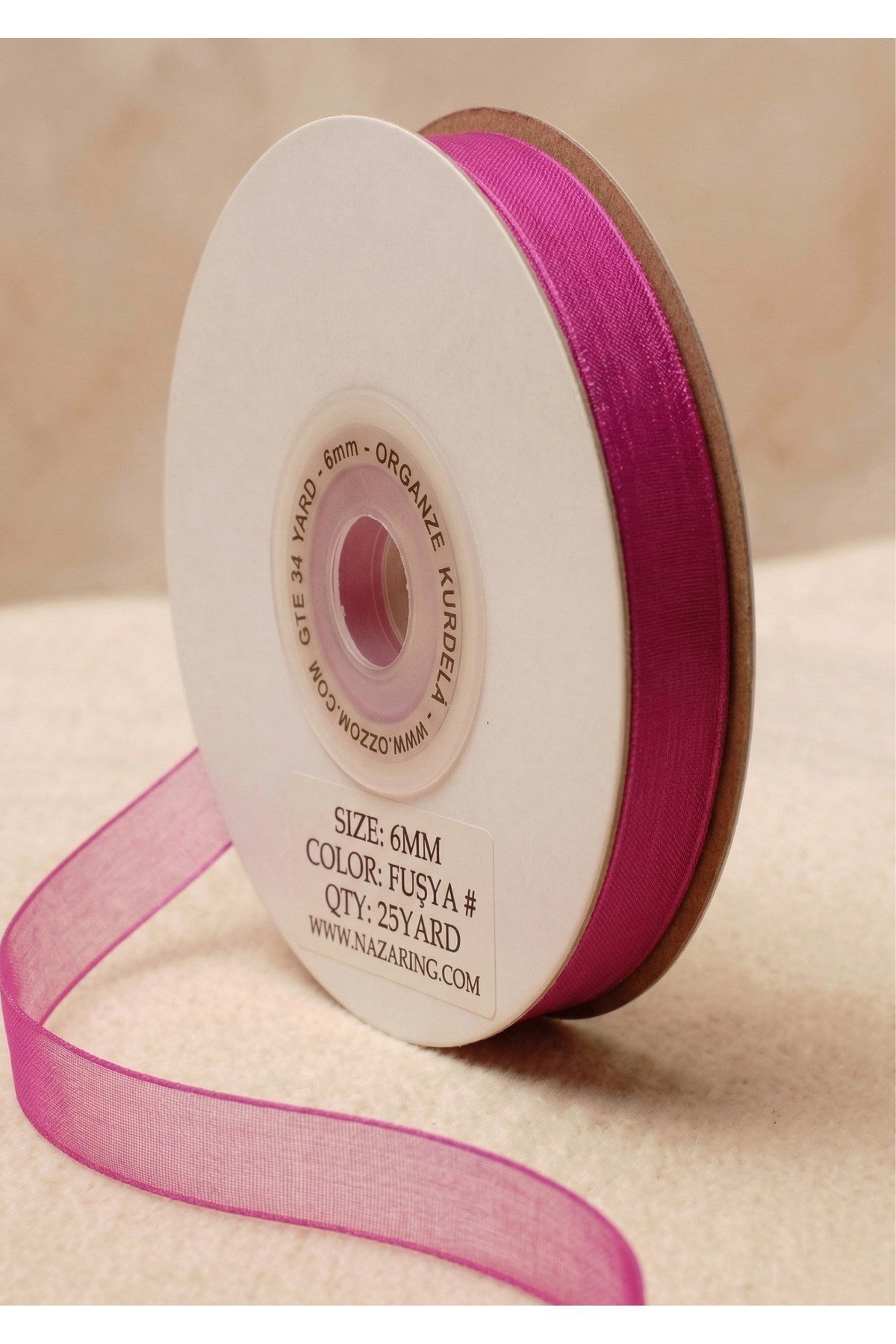 Organze Kurdele 6mm/23mt-fuşya