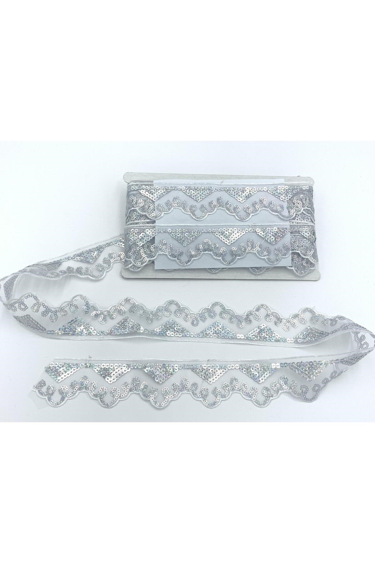 Organze Pul Dantel 3703(13-657) 13,5mt-gümüş