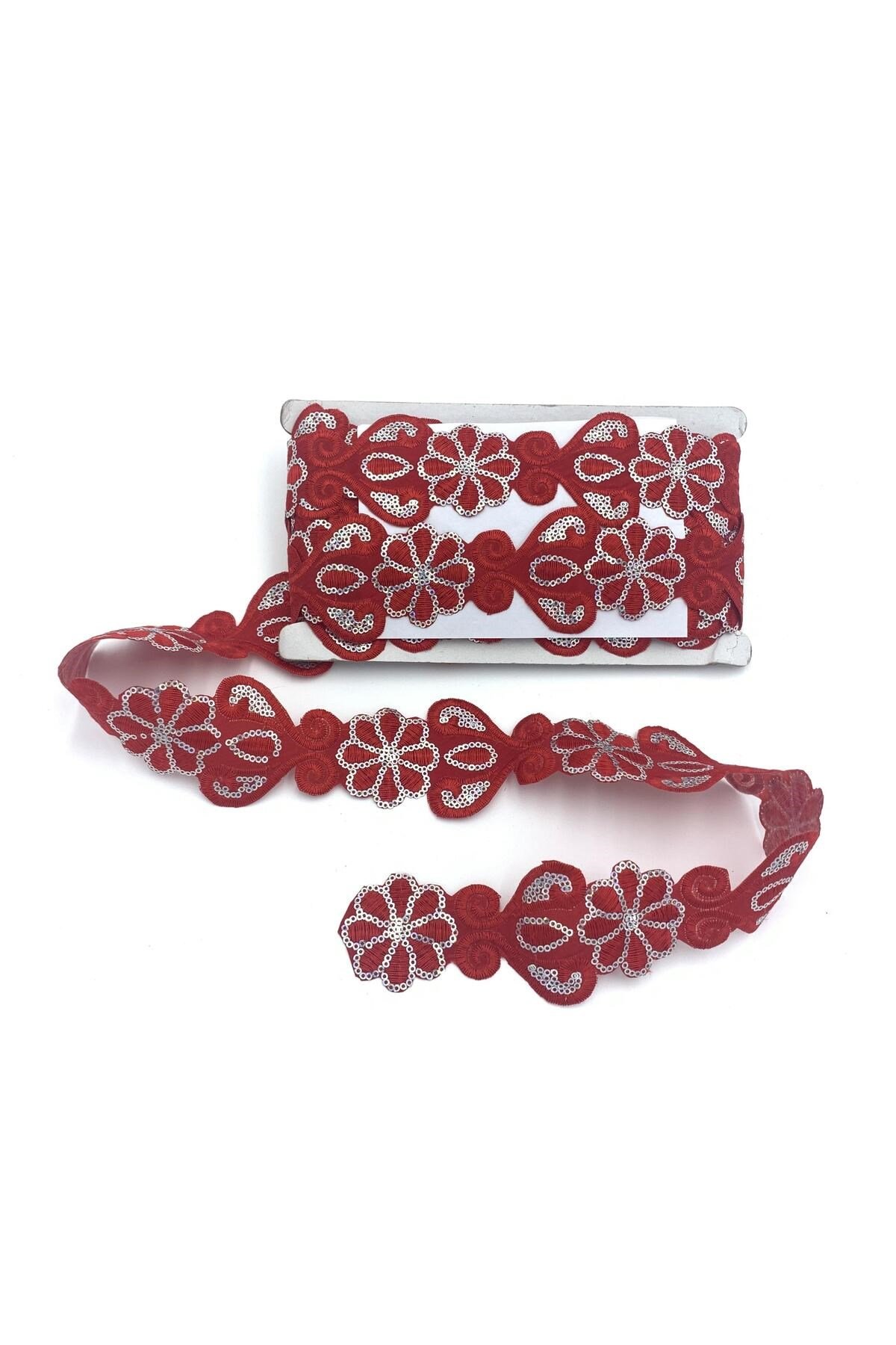 Organze Pul Dantel 5407 13,5mt-kırmızı Gümüş