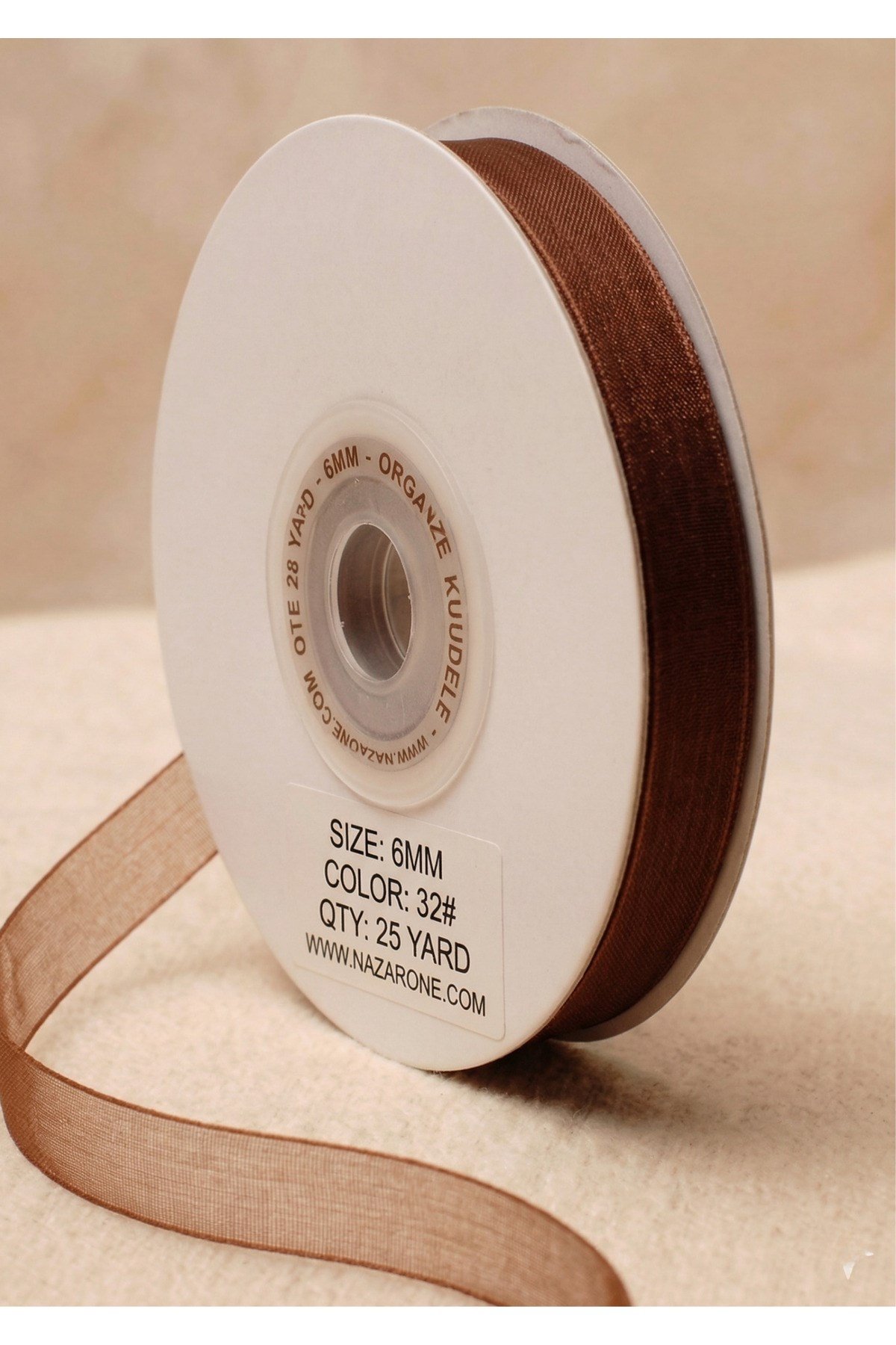 Organze Tül Kurdele Kahverengi 6 mm 23 mt, Gelin, Bohça, Nişan, Çeyiz, Hediye, Paketleme, Süsleme