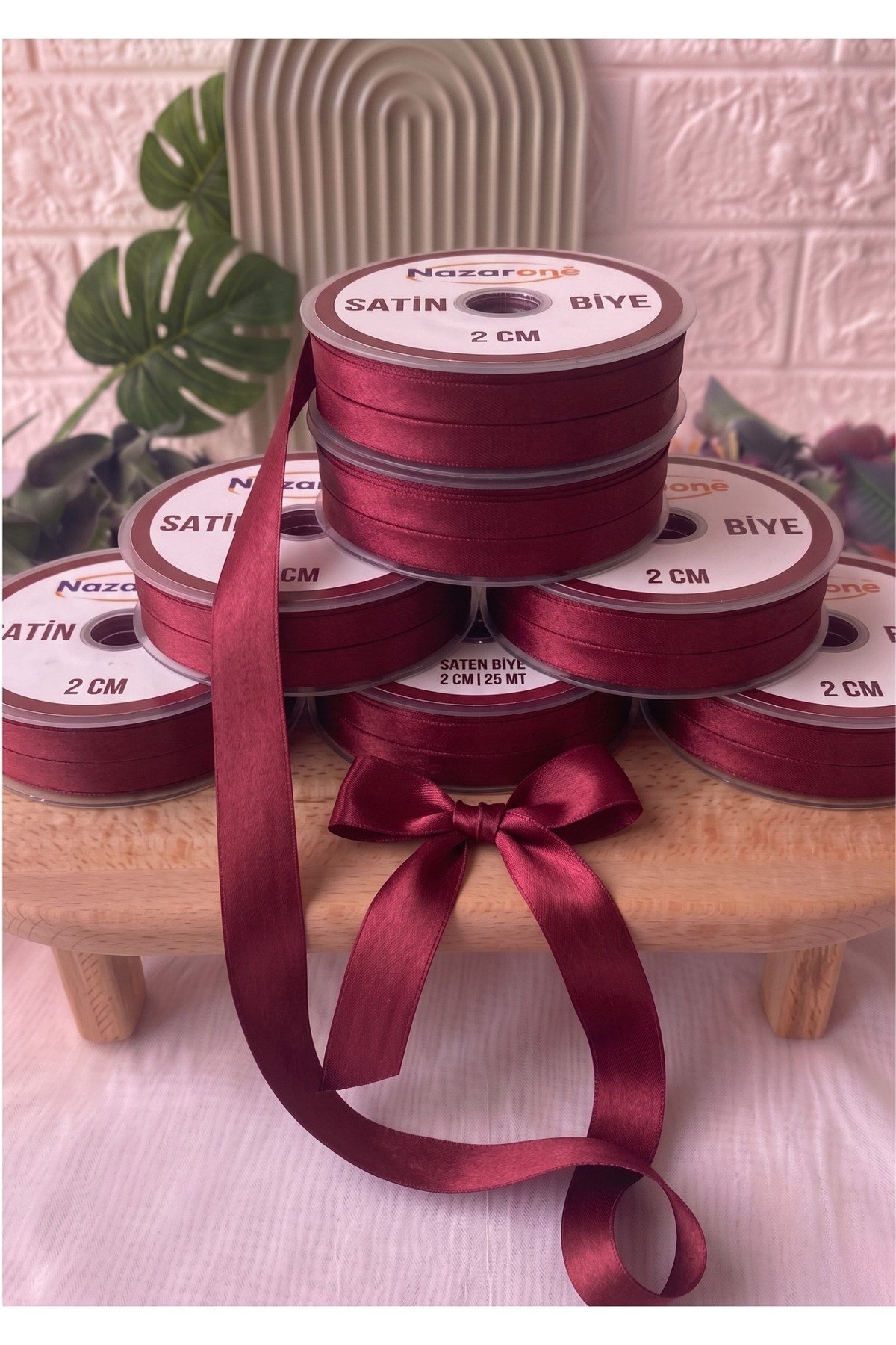 Saten Biye 2cm- 25mt- Açık Bordo