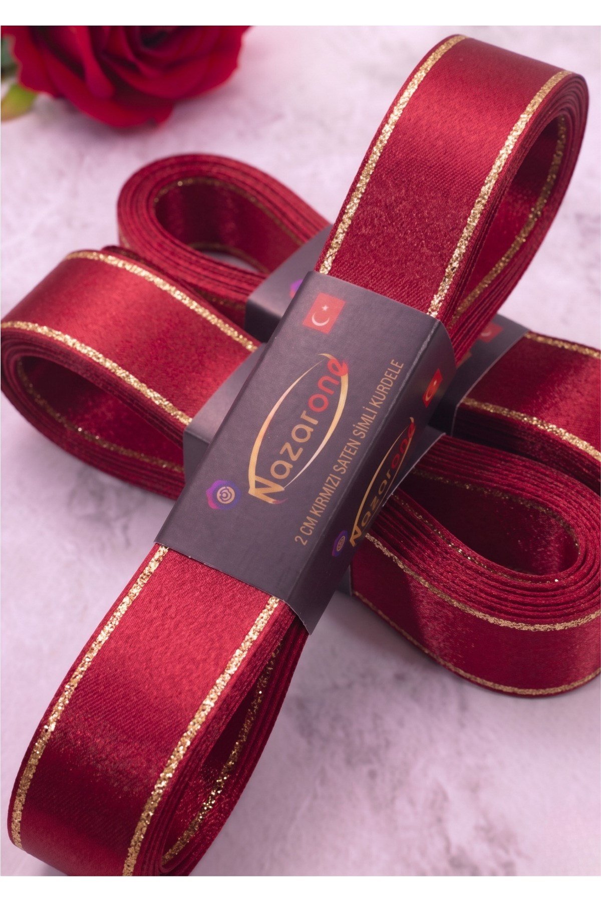 Saten Simli Kurdele 2cm-10mt-bordo