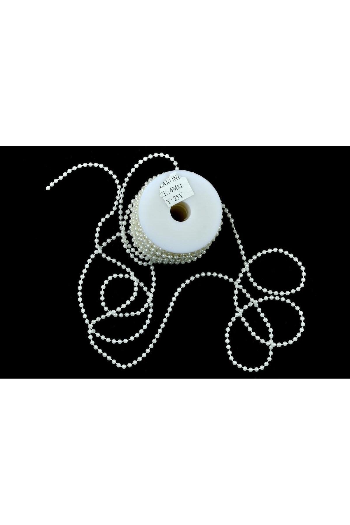 Yuvarlak Inci Ipe Dizili Makara 4mm-23mt-beyaz