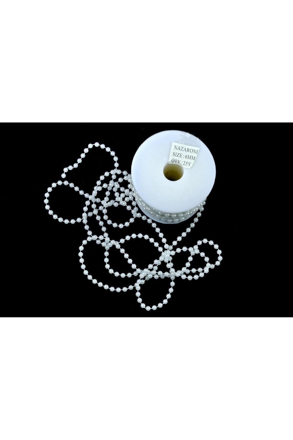 Yuvarlak Inci Ipe Dizili Makara 6mm-23mt-krem