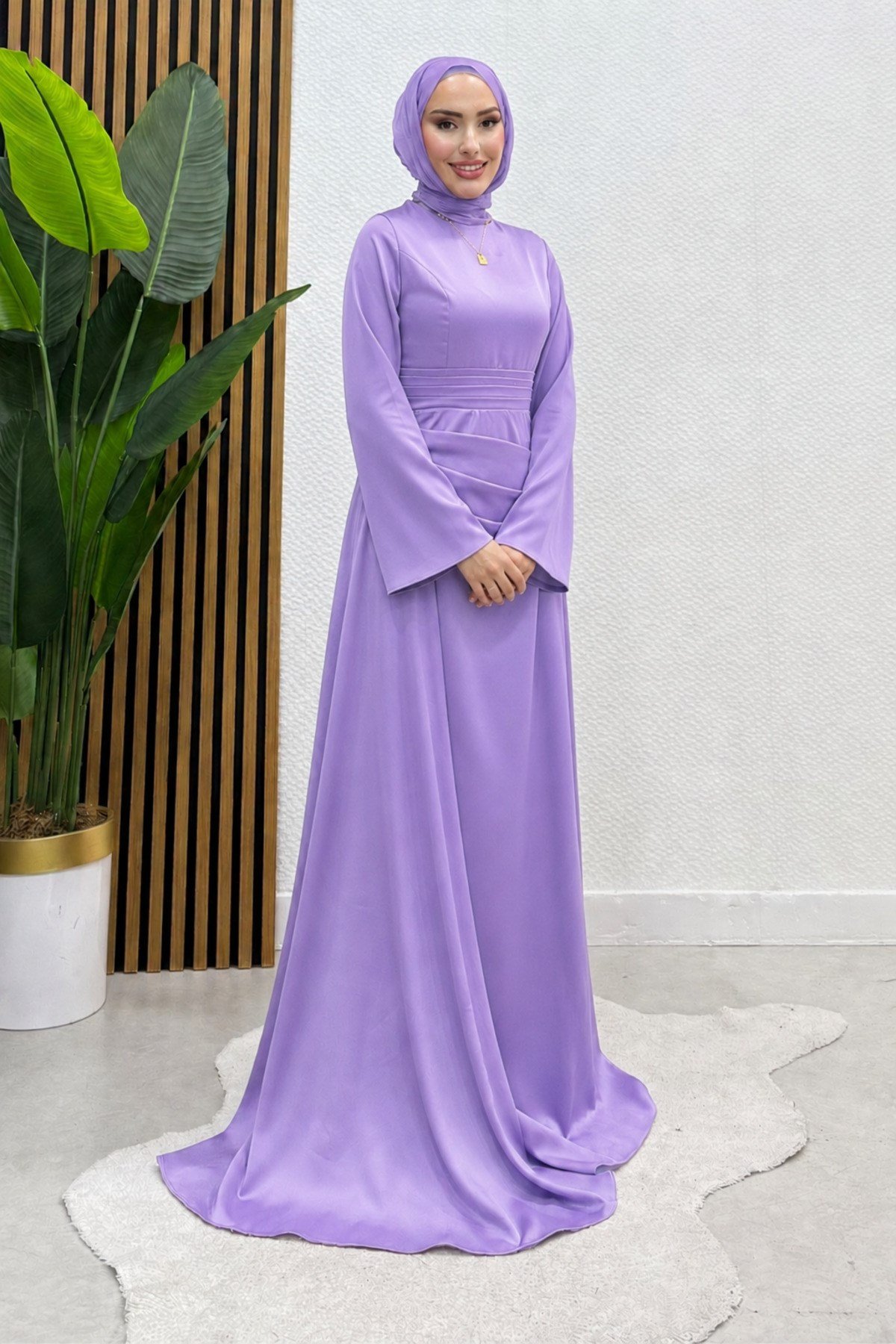 Arabella Pelerinli Saten Kumaş Balık Model Tesettür Abiye