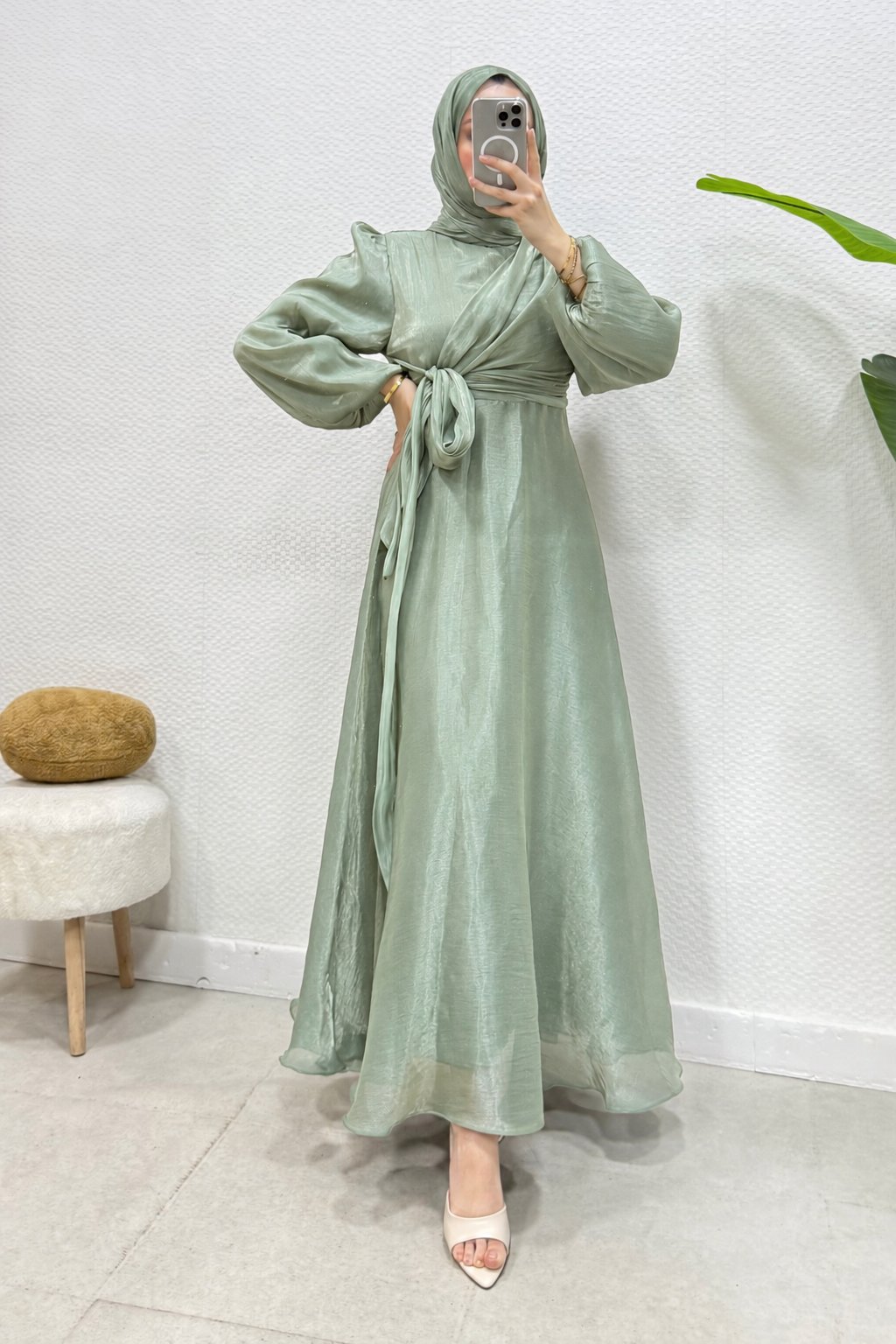Yandan Bağlamalı Jan Jan Abiye -Haki