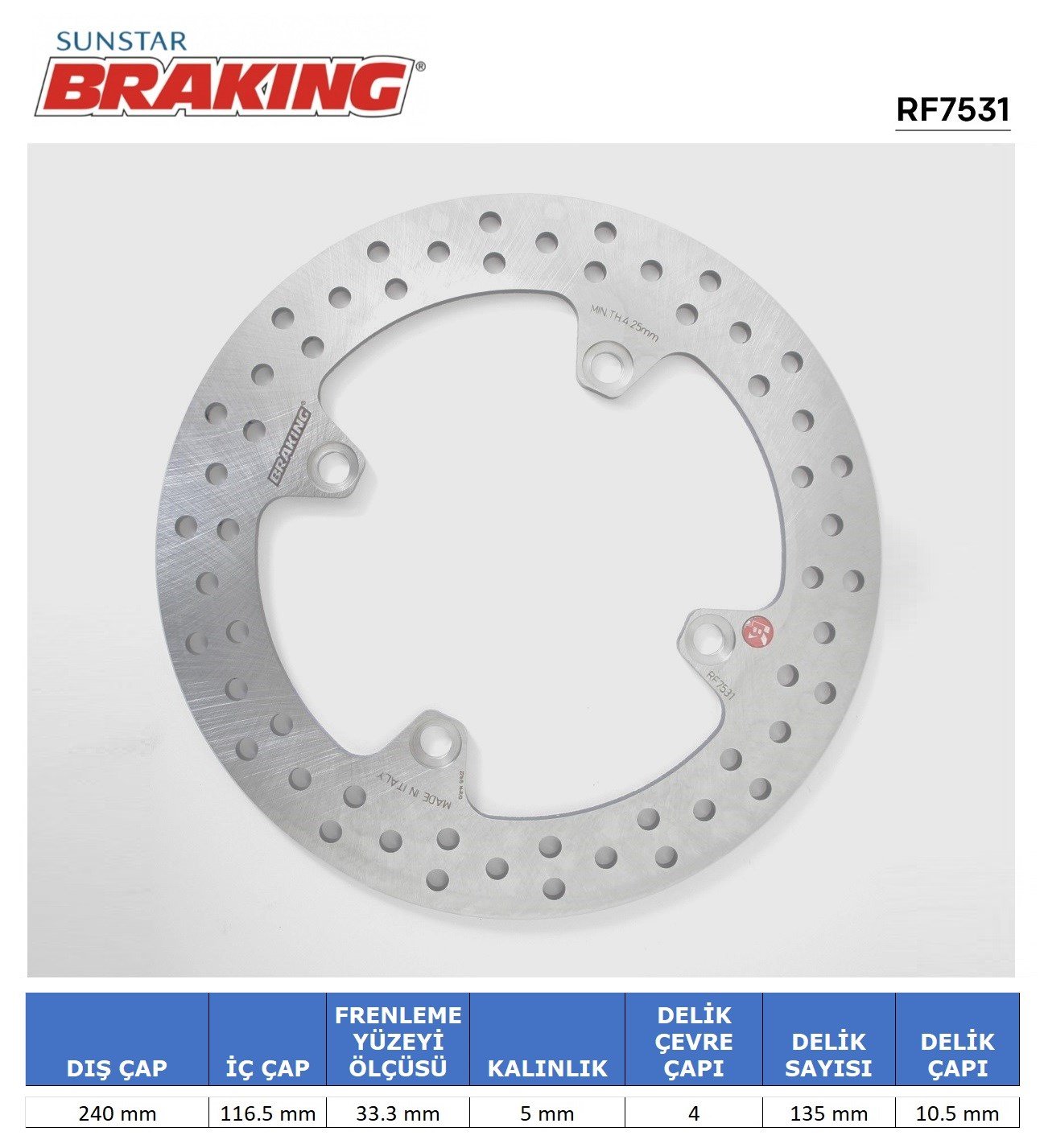 BRAKING HONDA CBF 500-600-1000 / X-ADV 750 / CBR 600 F YUVARLAK ARKA FREN DİSKİ