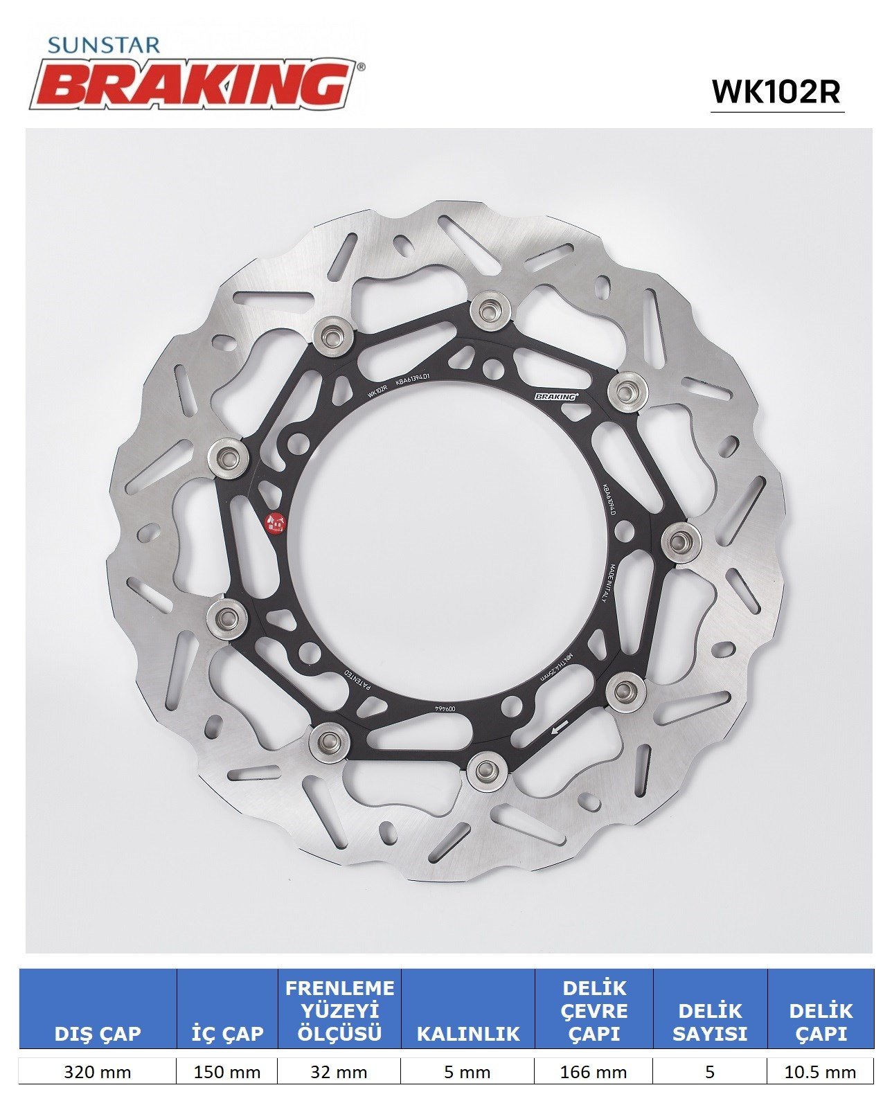 BRAKING TRIUMPH SPEED TRIPLE 1050 / TROPHY 1215 DALGALI ÖN PERFORMANS FREN DİSKİ (SAĞ)