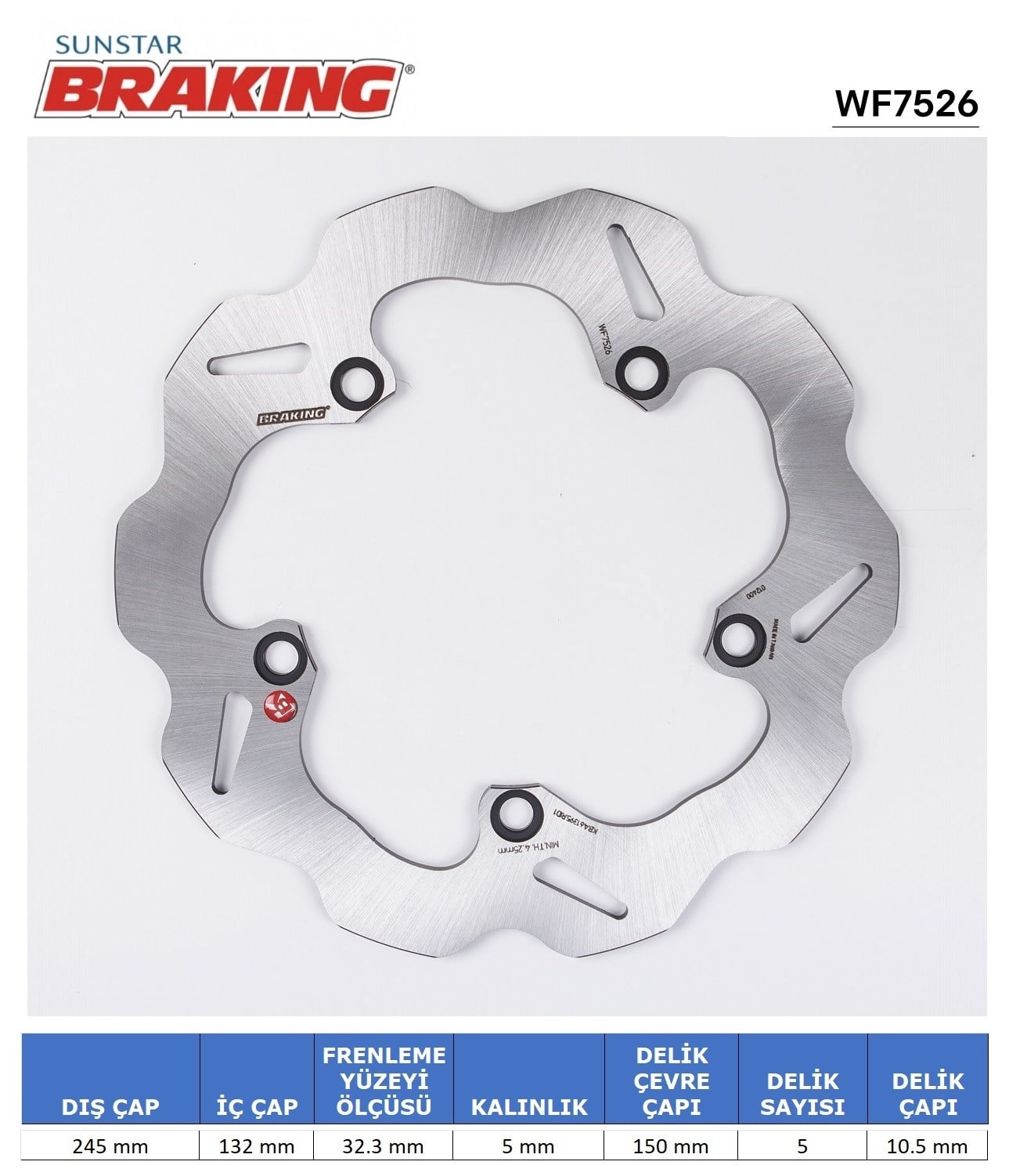 BRAKING YAMAHA MT-07 / XSR 700 / XTZ 700 / MT-09 / XSR 900 DALGALI ARKA FREN DİSKİ