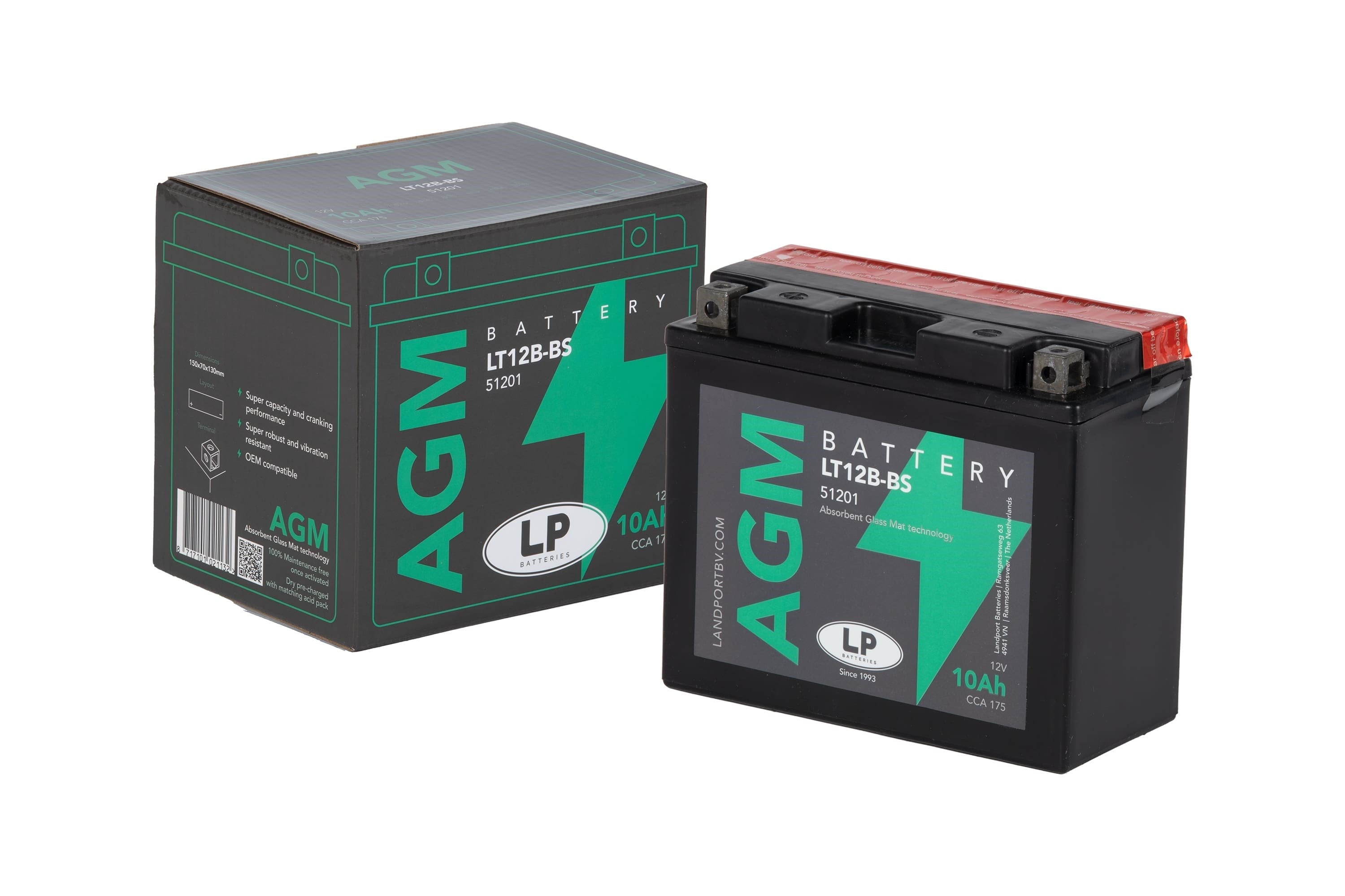 LP - LANDPORT AGM AKÜ (LT12B-BS) / 10 A / KG: 3,39 / L:150 / W:70 / H:130 CCA: 175