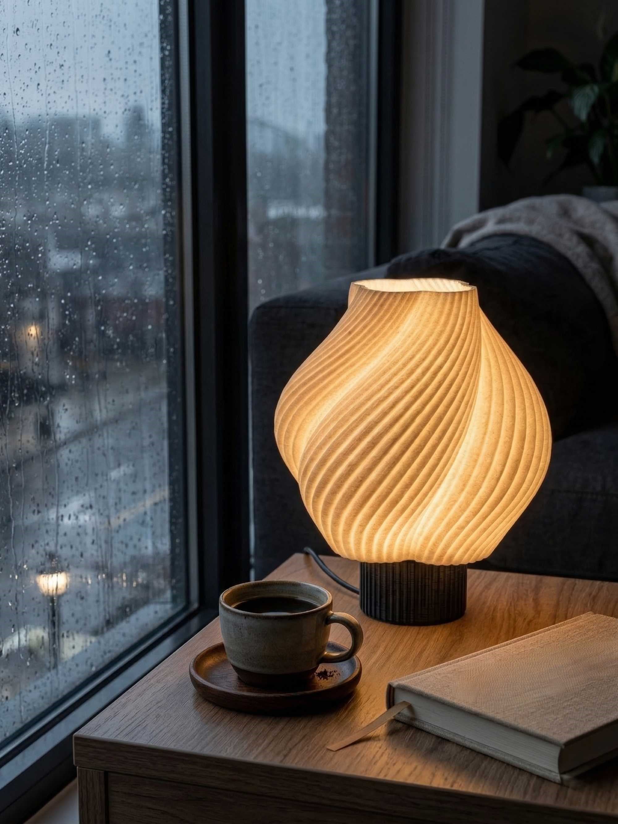 Krema - Modern Masa ve Gece Lambası – Ambiyans Lambası, Dekoratif LED Abajur, E14 Duy