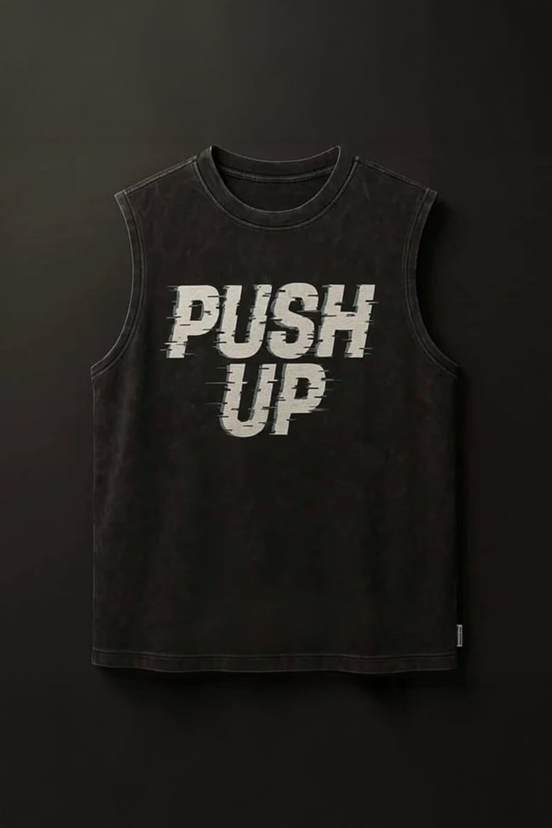 Siyah Erkek Pamuklu Antrenman Sporcu Atleti Oversize Yıkamalı Push Up Baskılı Kolsuz T-Shirt