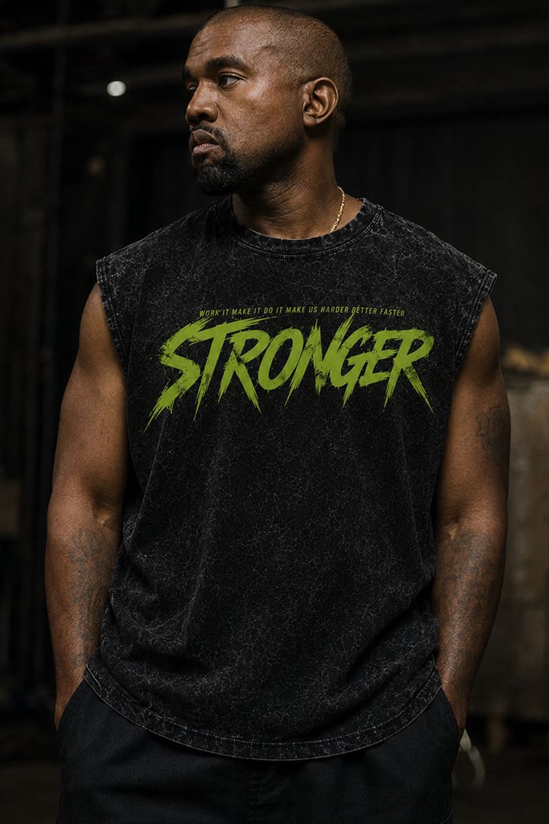 Siyah Yıkamalı Stronger Kolsuz T-Shirt