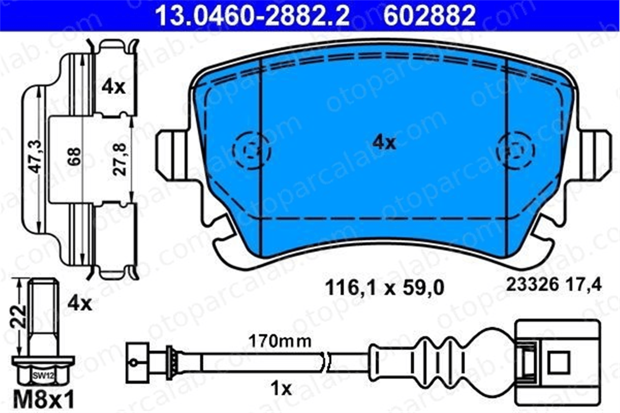 ATE 13.0460-2882.2 Fren Disk Balata Arka VW TRANSPORTER T5 Minibüs/Otobüs TRANSPORTER T5 Panelvan/Van 7H0698451 7E0698451