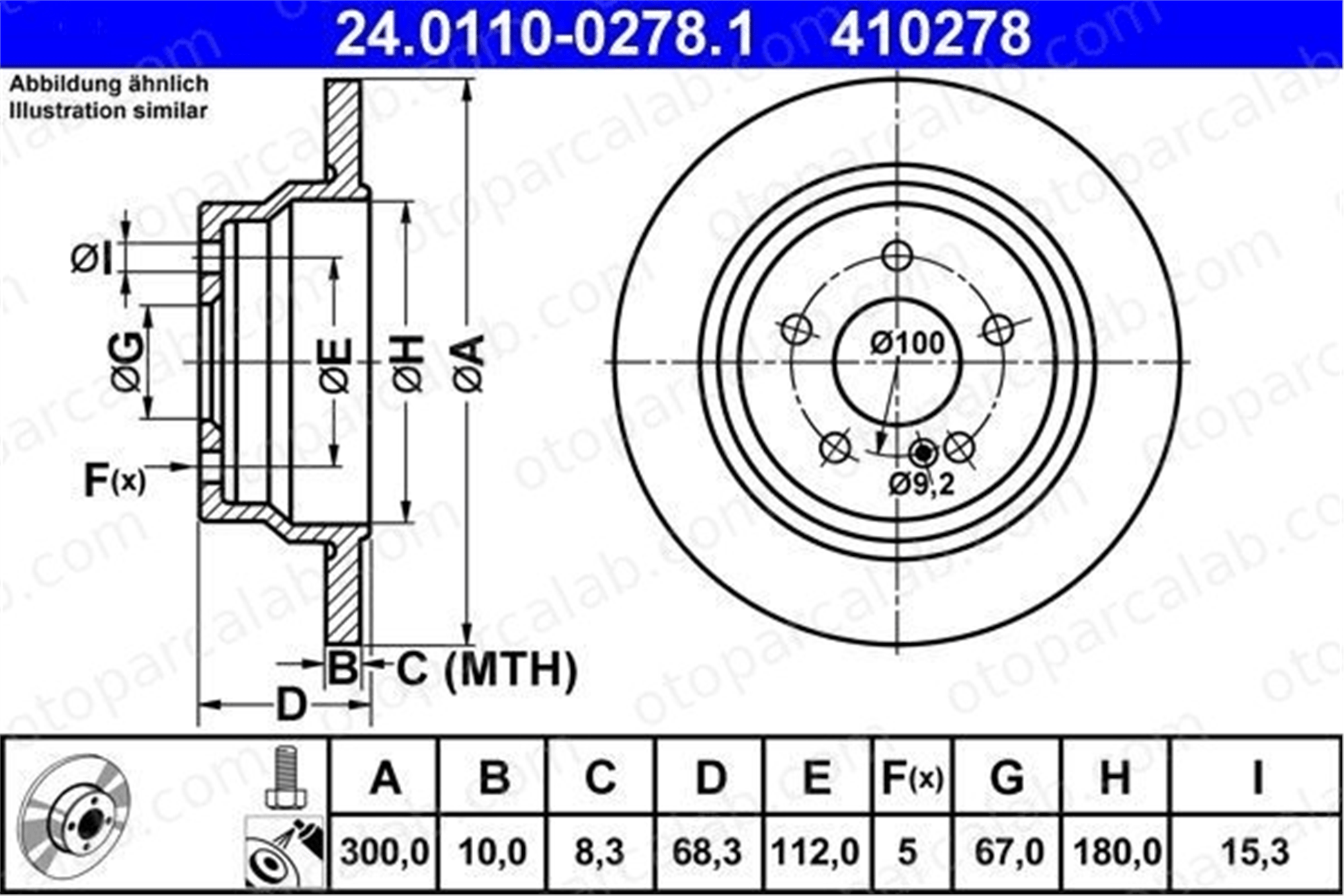ATE 24 0110-0278 1 Fren Disk Ayna Arka Sağ ve Sol MERCEDES-BENZ E-SERISI E-SERISI T-Model A0004231012 4231012