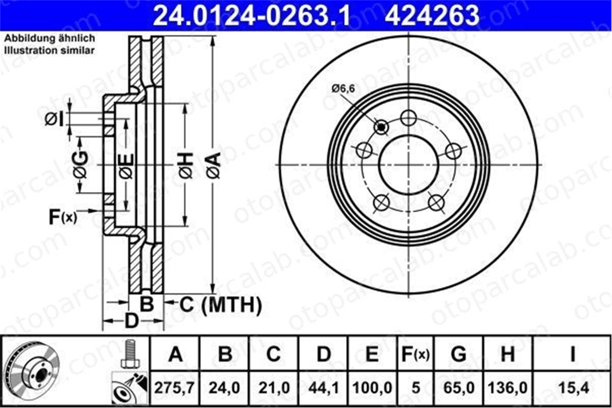 ATE 24 0124-0263 1 Fren Disk Ayna Ön Sağ ve Sol SEAT IBIZA V VW POLO VI 2Q0615301H