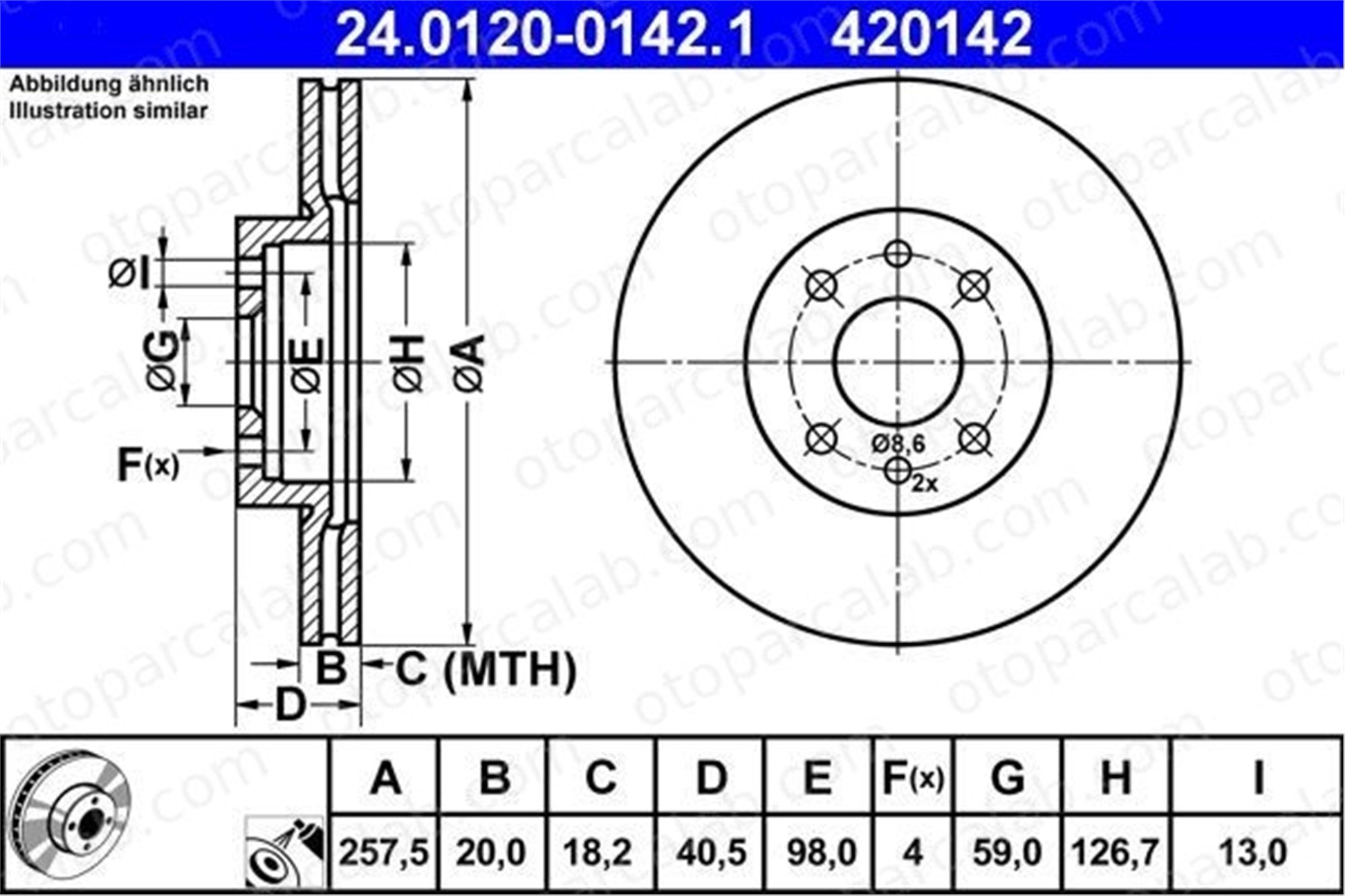ATE 24.0120-0142.1 Fren Disk Ayna Ön Sağ ve Sol FIAT BRAVA PALIO 46416712 46423415