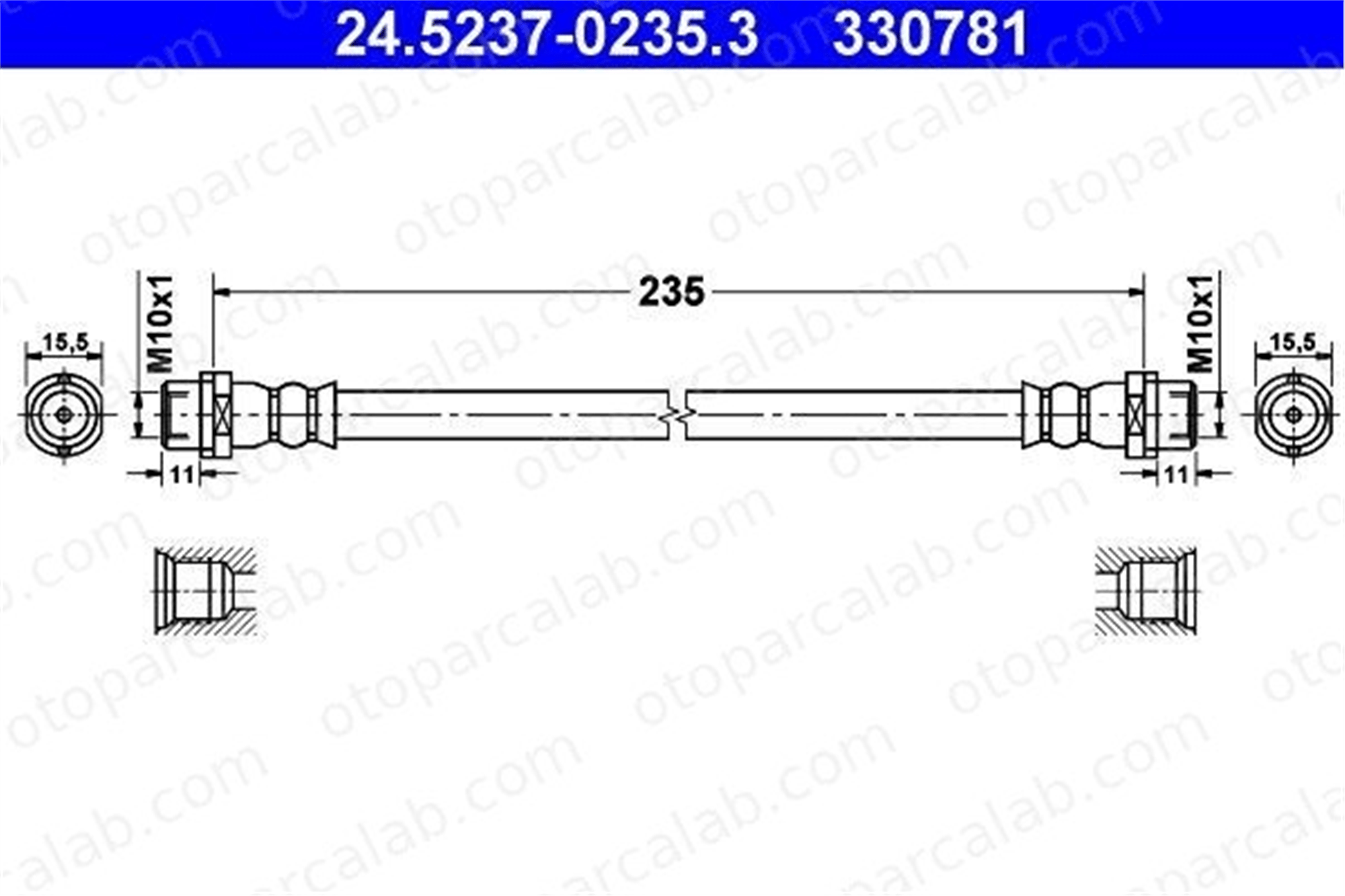 ATE 24.5237-0235.3 Fren Hortumu Arka Sağ veya Sol MERCEDES-BENZ SPRINTER 4-t Panelvan/Van SPRINTER 4-t Platform şasi 2D0611775A 9044280435