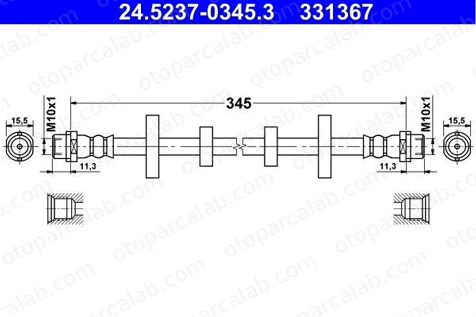 ATE 24.5237-0345.3 Fren Hortumu Ön Sağ veya Sol VW TRANSPORTER T4 Panelvan/Van TRANSPORTER T4 Minibüs/Otobüs 7D0611701E 701611701A