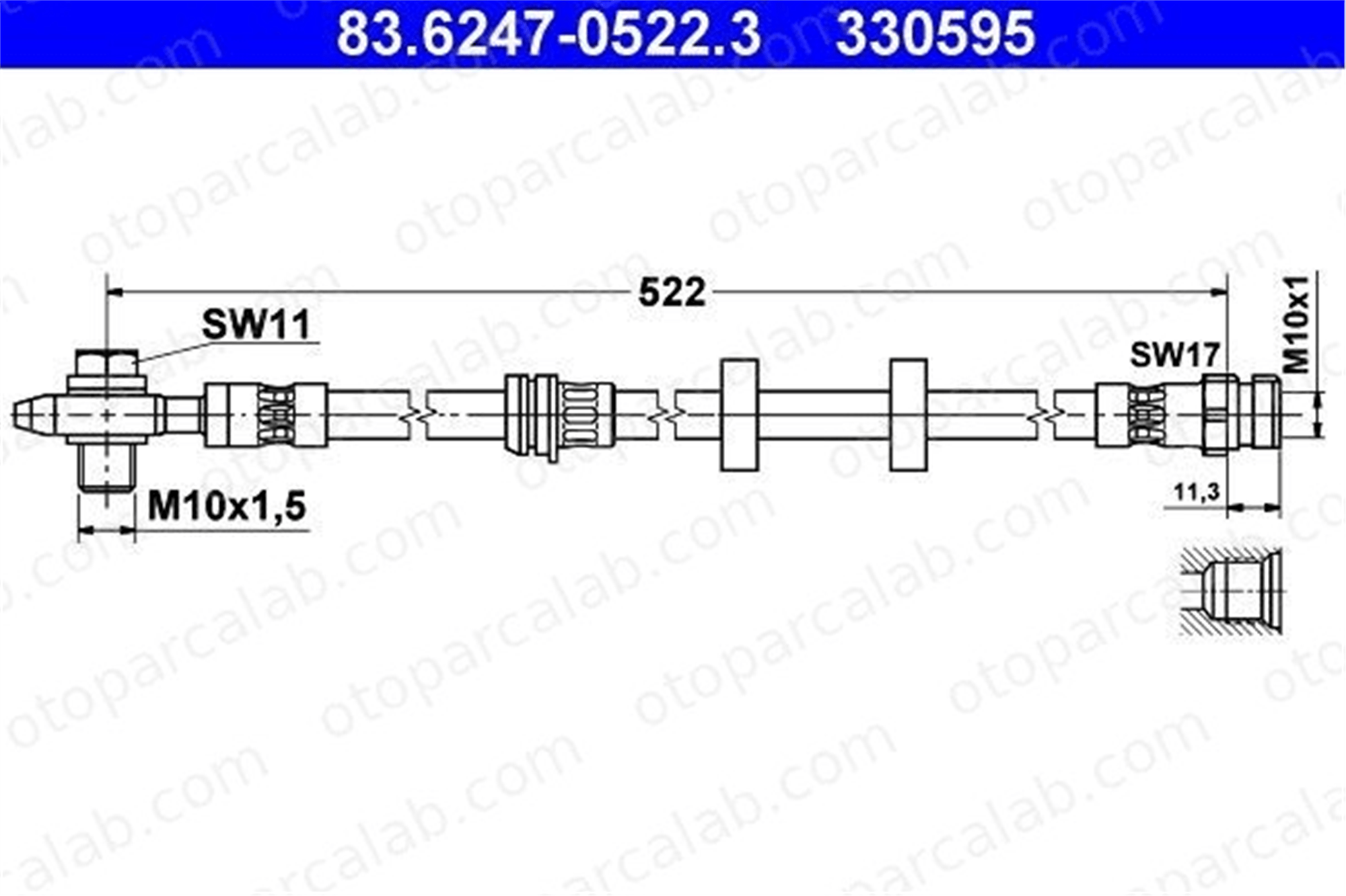 ATE 83.6247-0522.3 Fren Hortumu Ön Sağ veya Sol VW POLO SEAT IBIZA III 6Q0611701A 6Q0611701B
