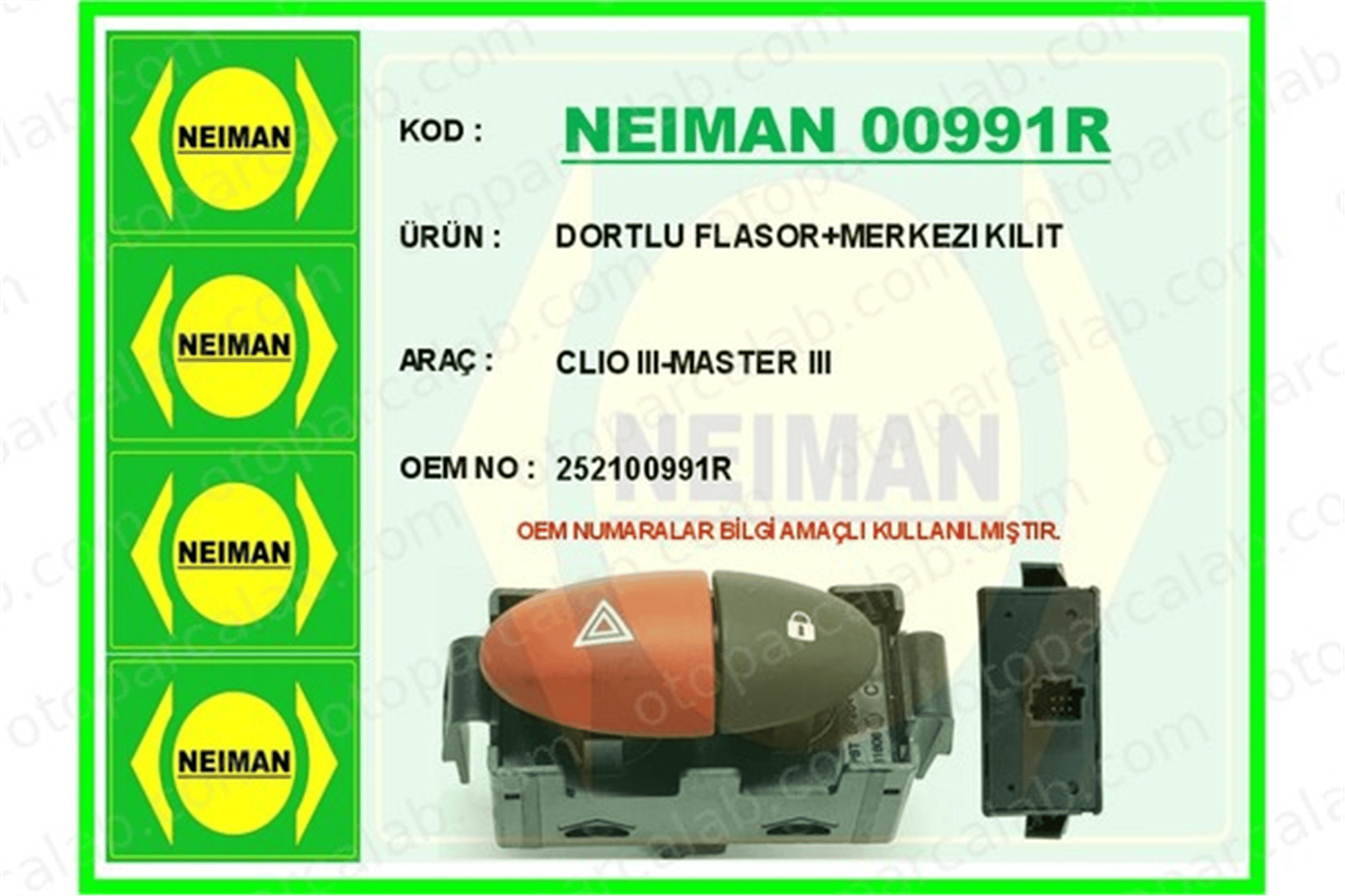 BESCHER 00991R Dörtlü Flaşör Düğmesi RENAULT MASTER III Panelvan/Van MASTER III Platform şasi 252100991R 8200483813