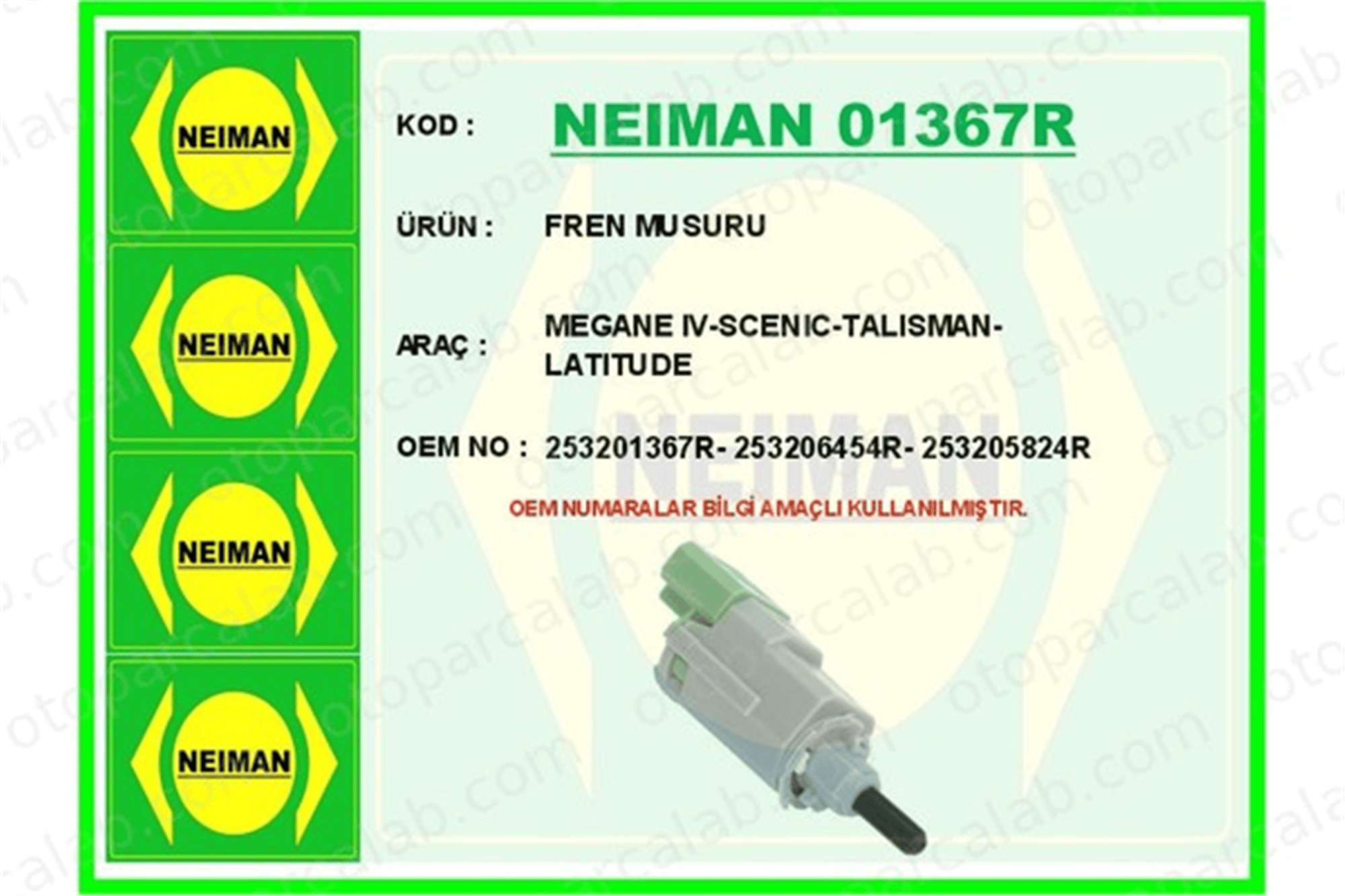 BESCHER 01367R Fren Müşürü RENAULT MEGANE IV Hatchback MEGANE IV Grandtour 253201367R 253206454R