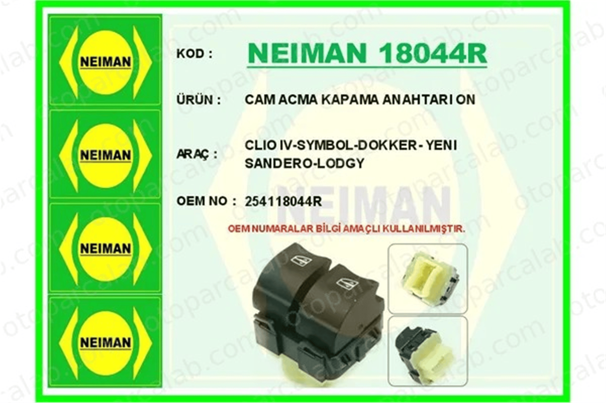 BESCHER 18044R Cam Açma Düğmesi Ön Sağ veya Sol RENAULT CLIO IV CAPTUR I 254118044R 4158202010