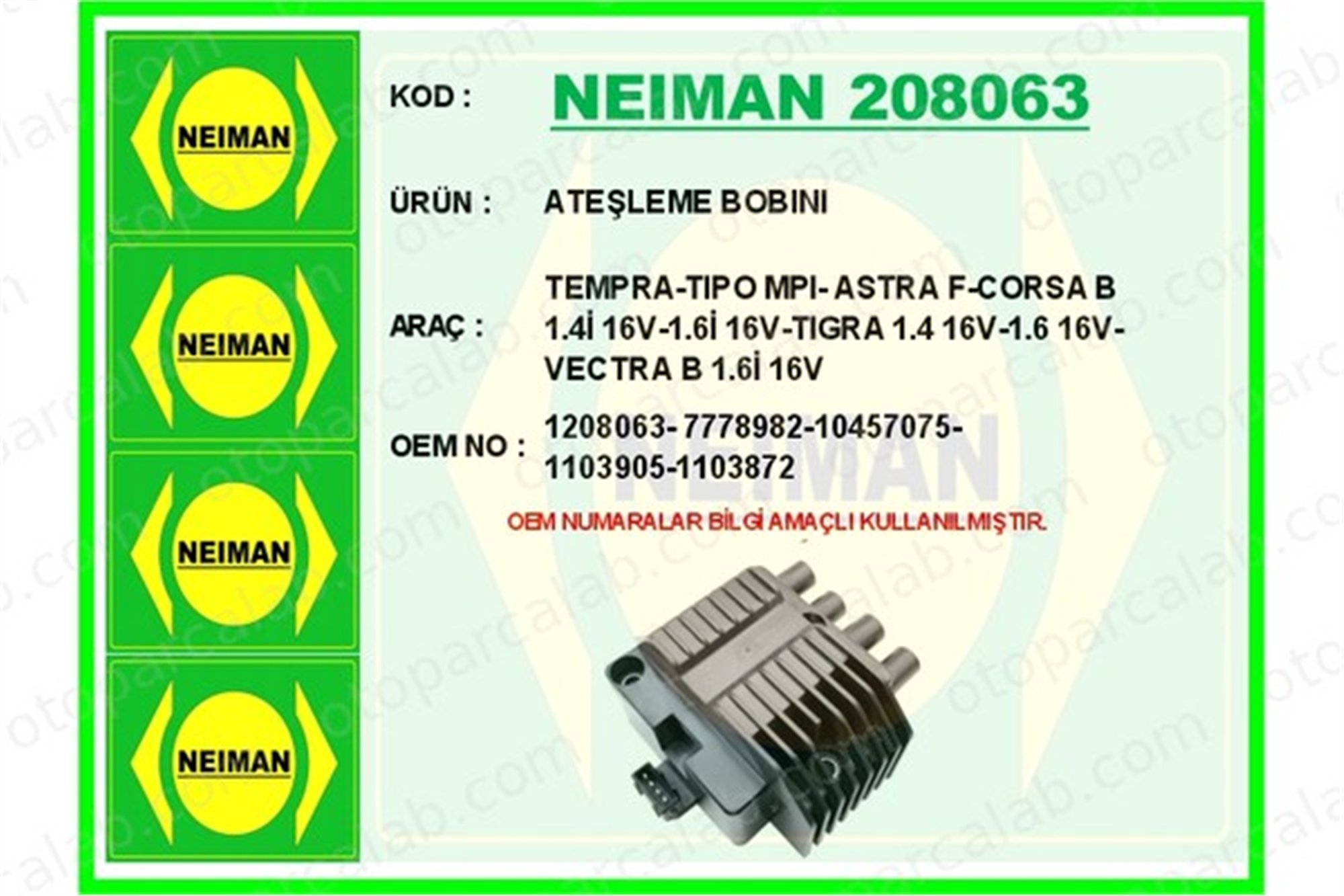 BESCHER 208063 Ateşleme Bobini OPEL ASTRA F Station wagon ASTRA F 1208063 7778982
